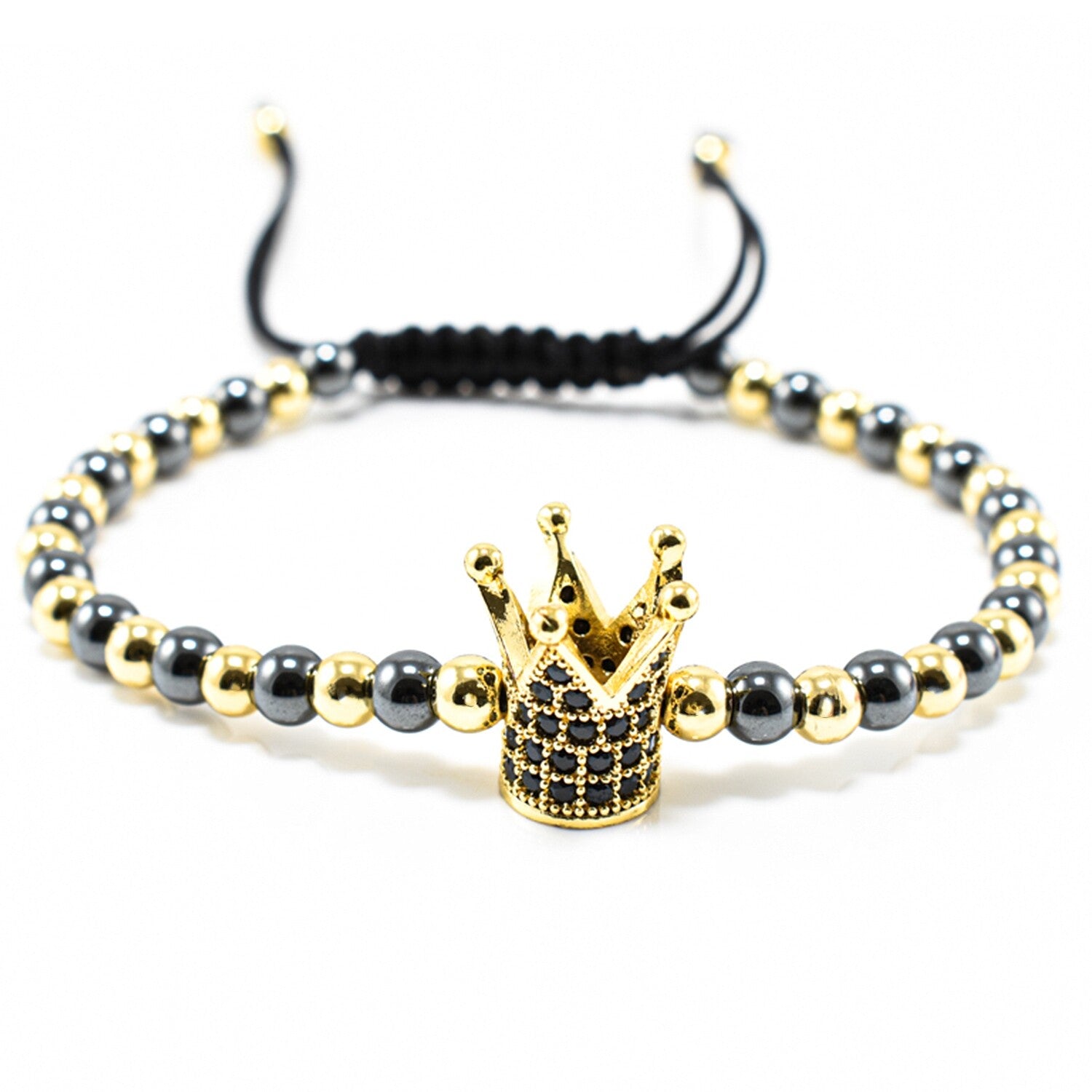 Bratara barbati din hematit si bile aurii King Crown