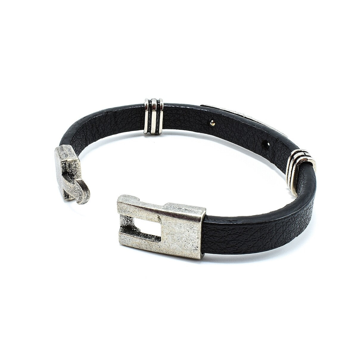 Bratara barbati vintage din piele naturala cu inserții metalice