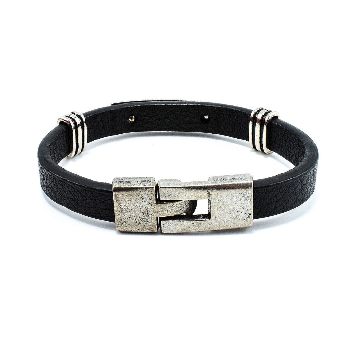 Bratara barbati vintage din piele naturala cu inserții metalice