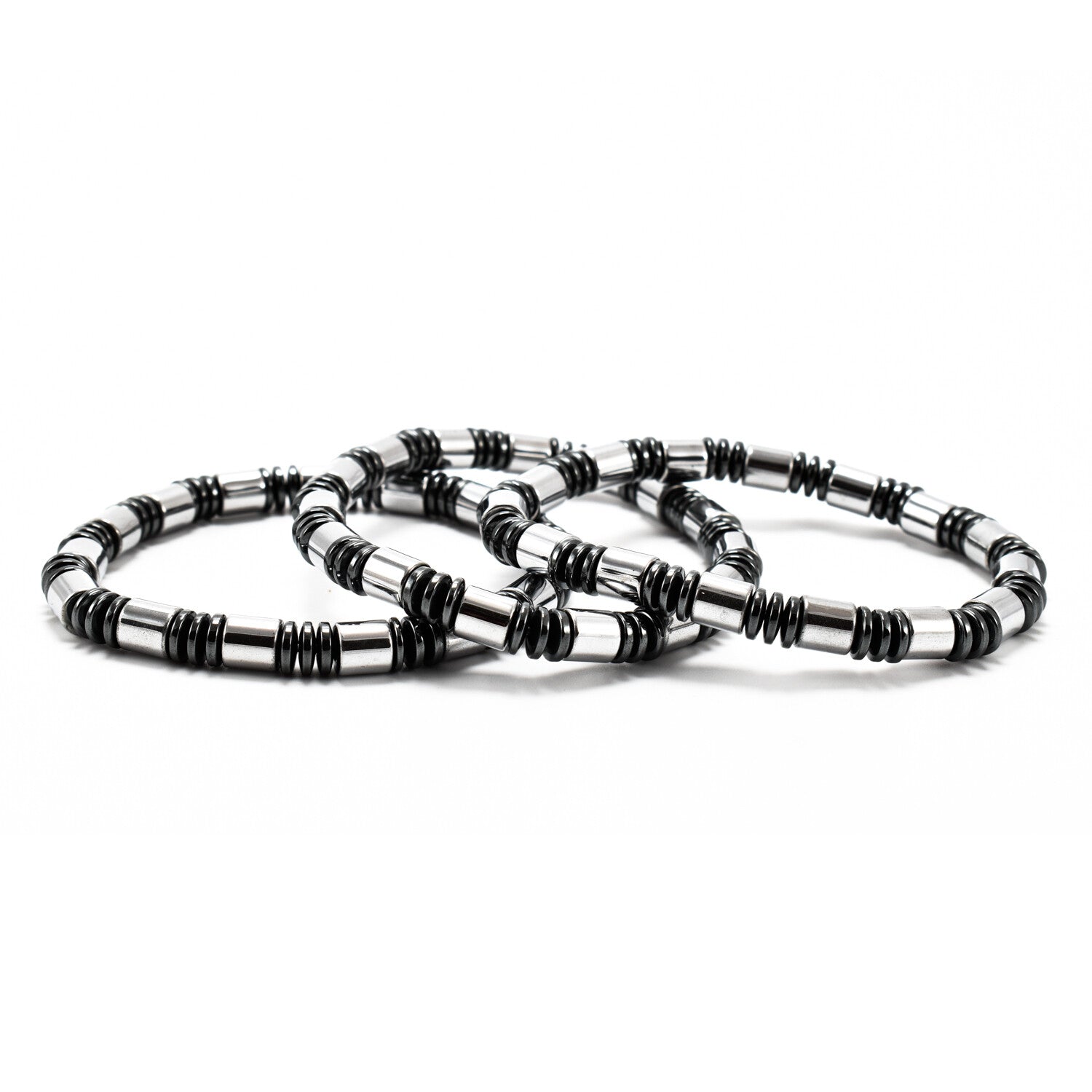 Bratara barbati elastica cu bile din hematit argintie