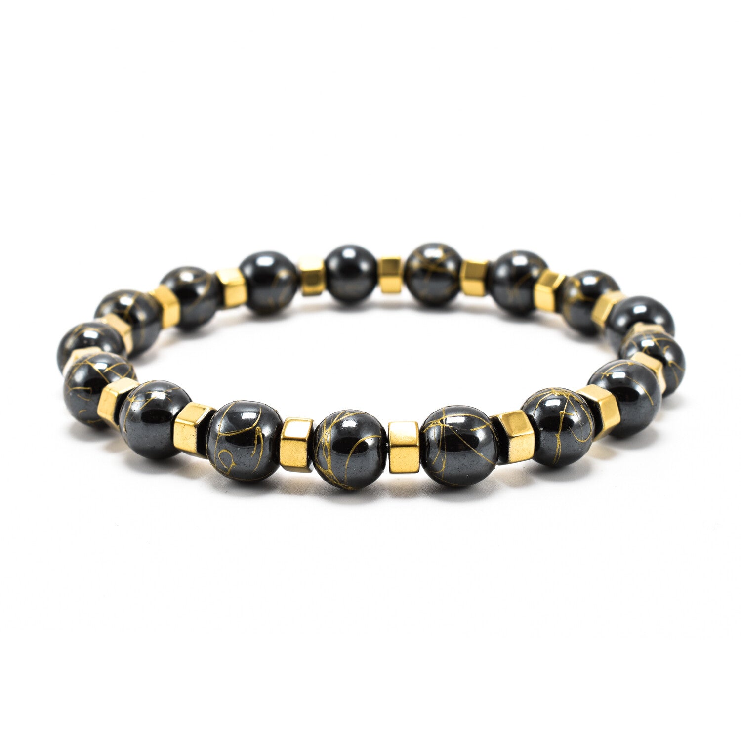 Bratara barbati elastica cu bile din hematit placat auriu