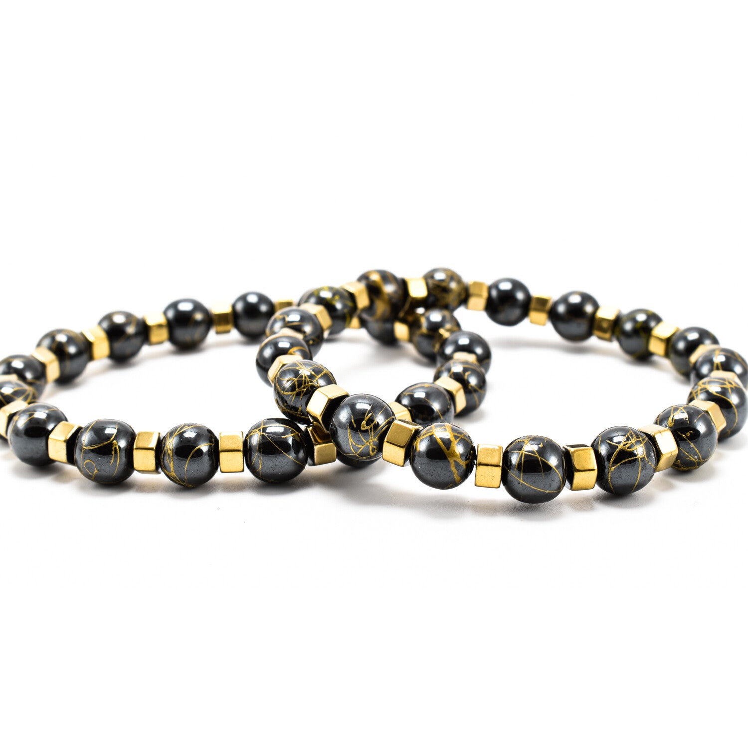 Bratara barbati elastica cu bile din hematit placat auriu