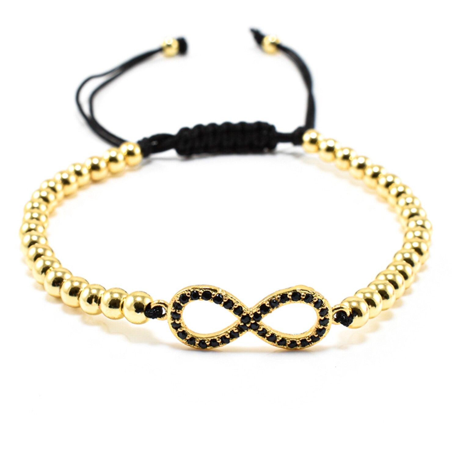 Bratara barbati din metal comun auriu cu charm infinit si cristale zirconia