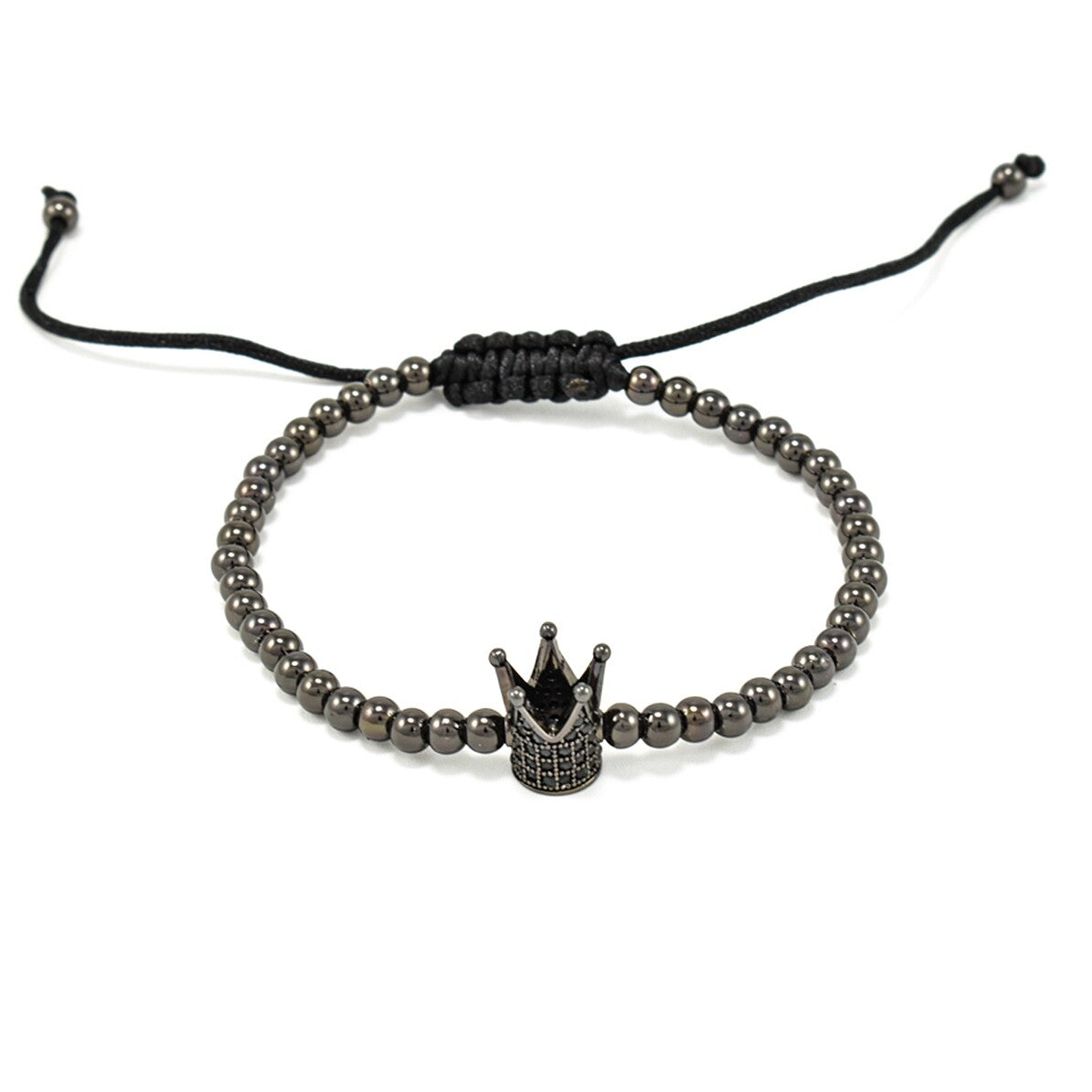 Bratara barbati din hematit si accesoriu coroana cu cristale zirconia