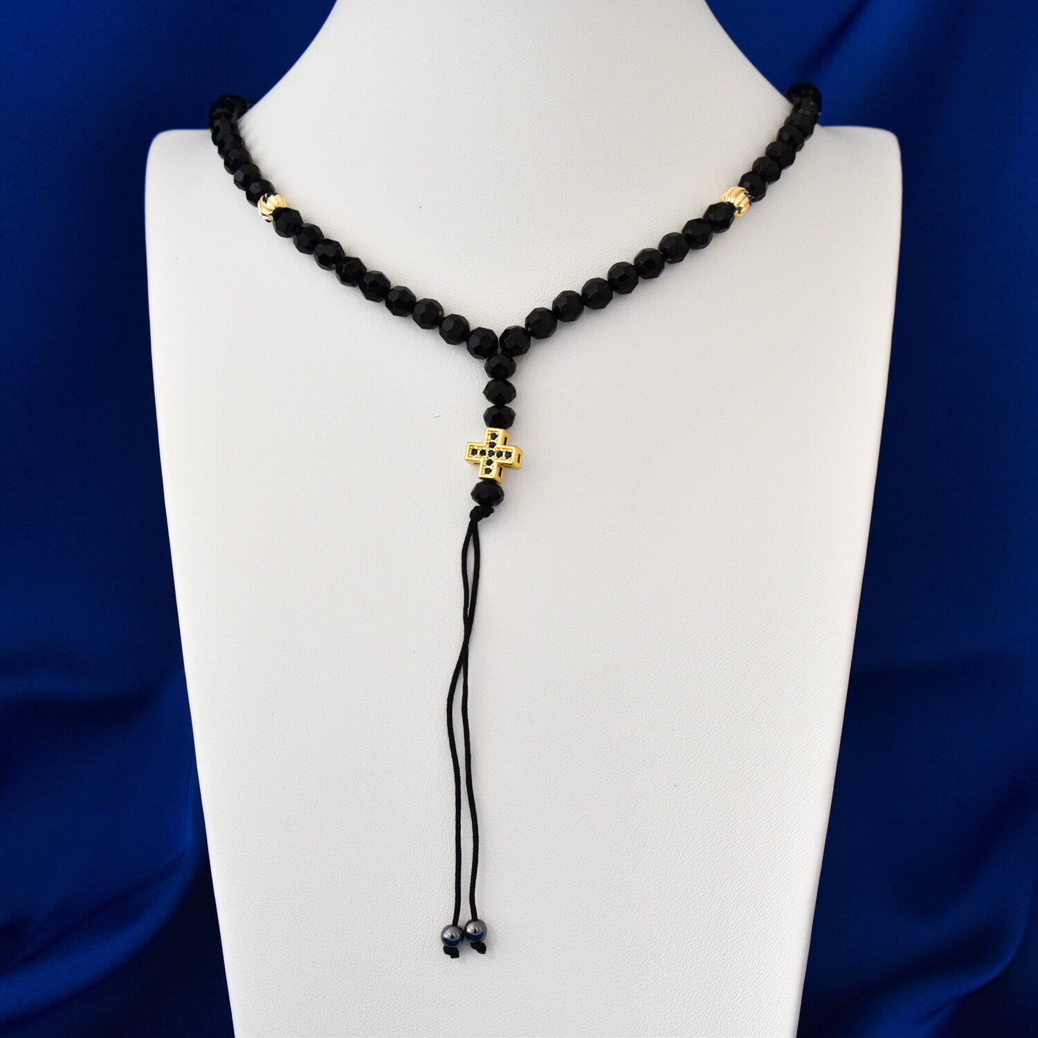 Colier bărbați tip rozariu cu bile fațetate, pandantiv cruce