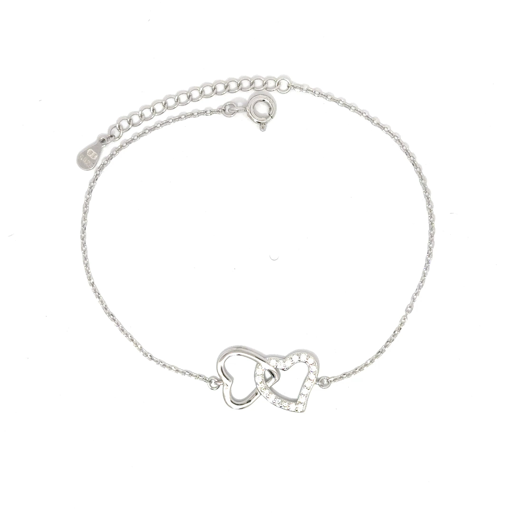 Brățară damă Inimi Îmbrățișate, argint+zirconia