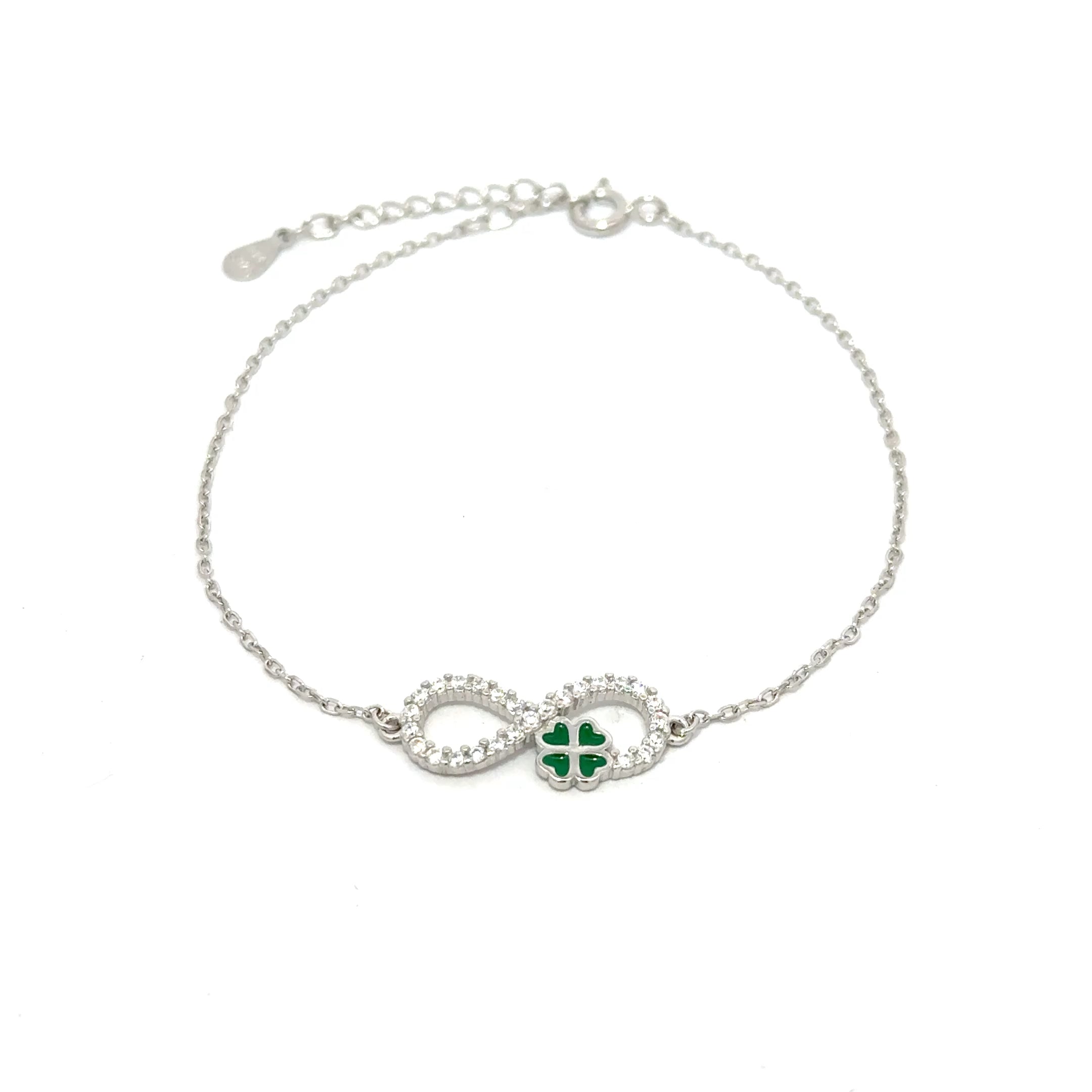 Bratara dama INFINIT-TRIFOI VERDE, argint + zirconia