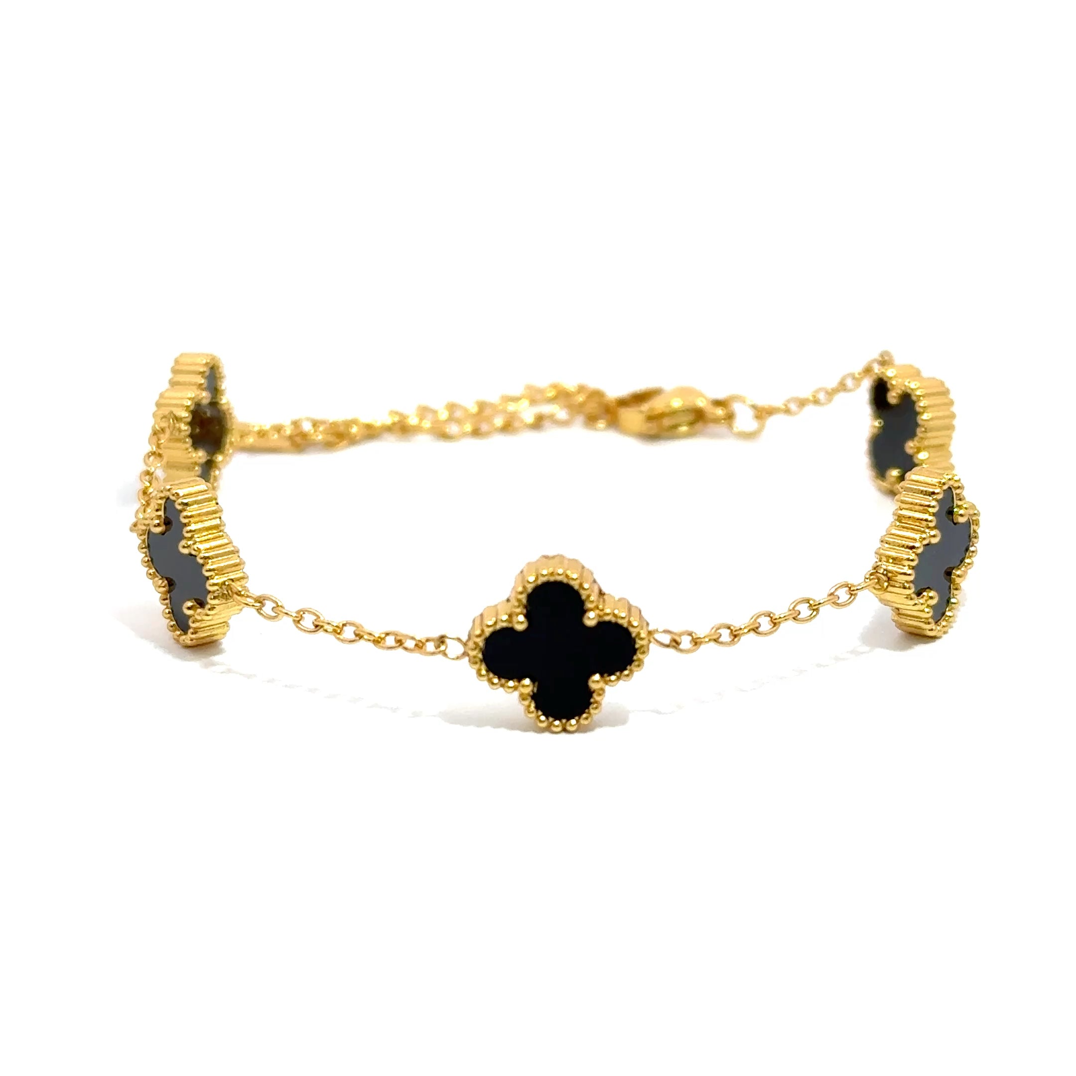 Brățară damă FLOARE ONIX, placată cu aur