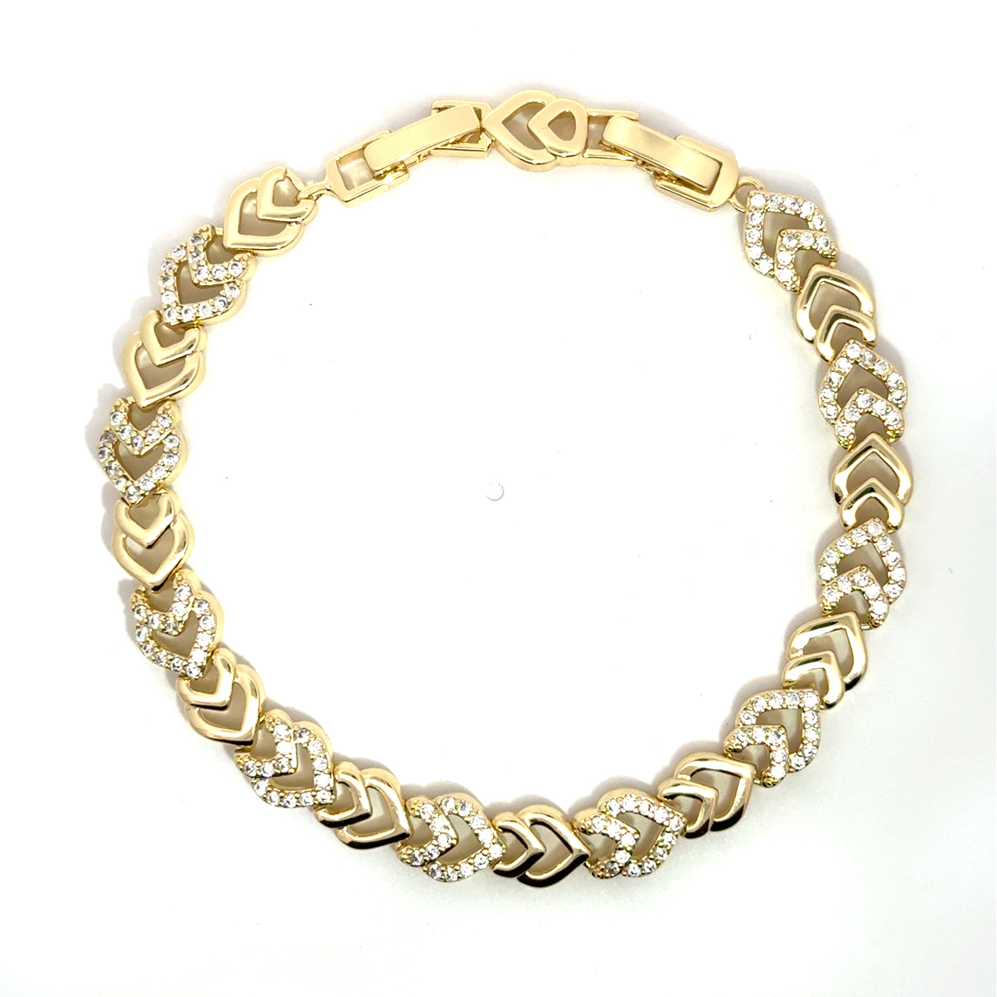 Brătară damă INIMI SUPRAPUSE, placată cu Aur și Zirconia