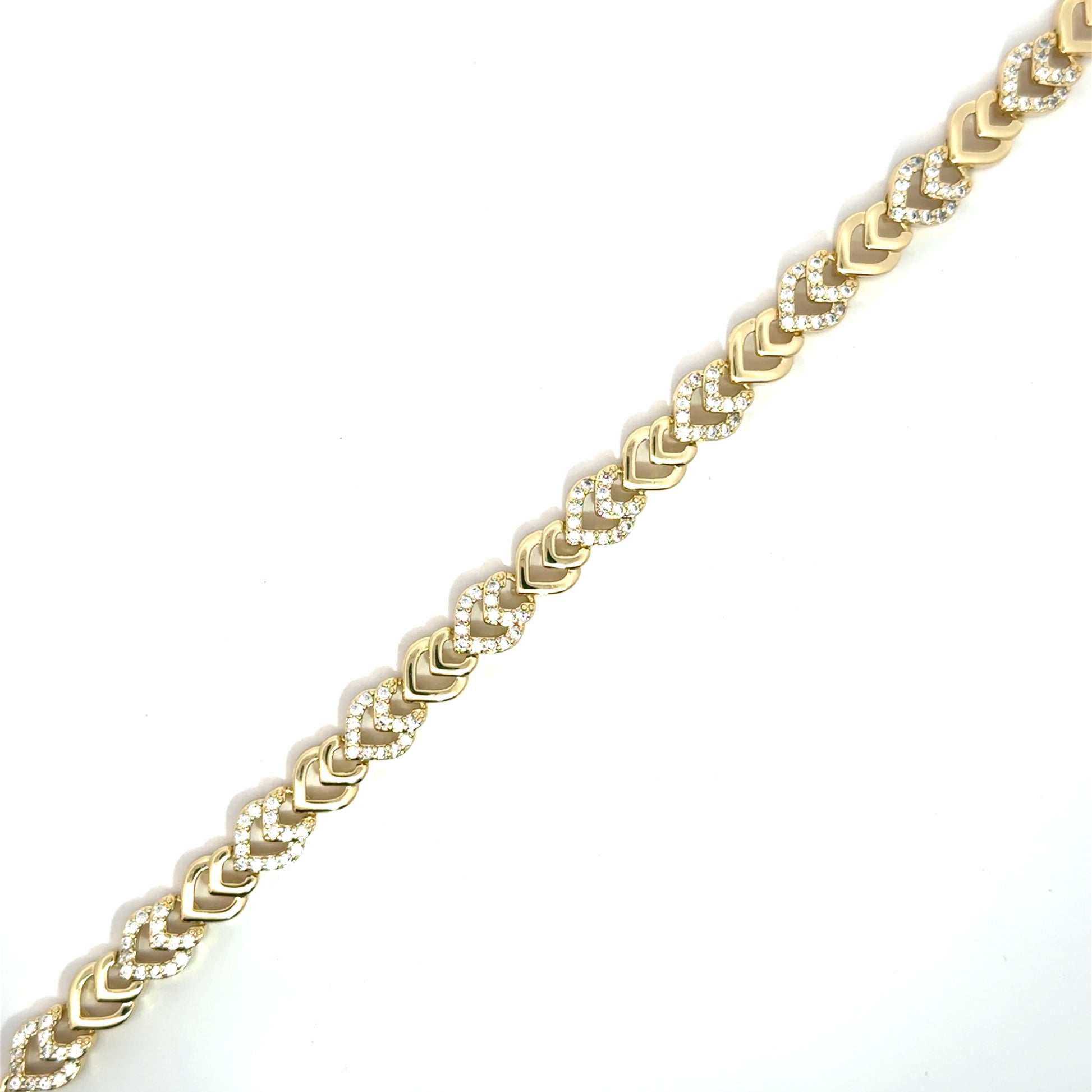 Brătară damă INIMI SUPRAPUSE, placată cu Aur și Zirconia