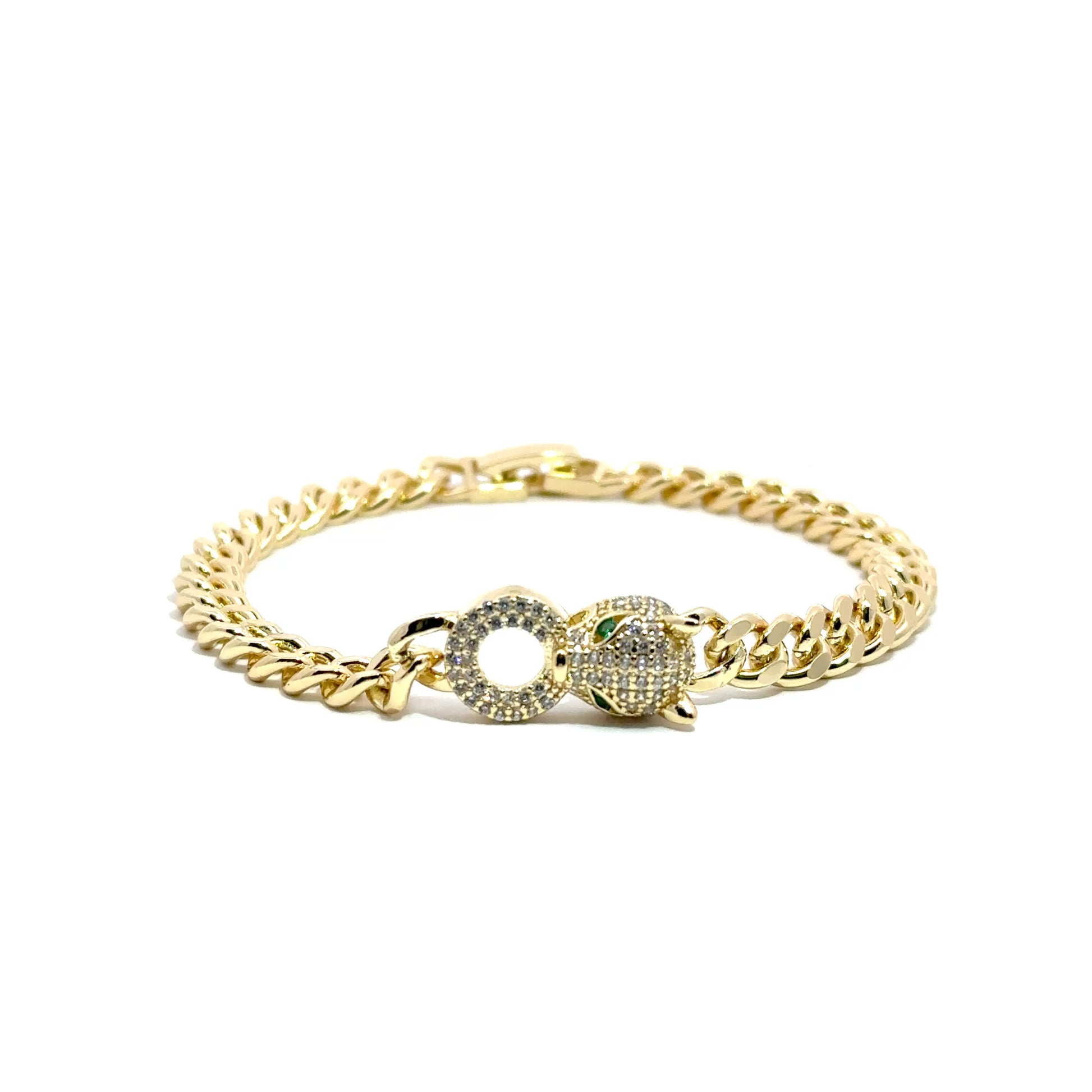 Brățară damă Cap de Panteră, placată cu Aur + Zirconia