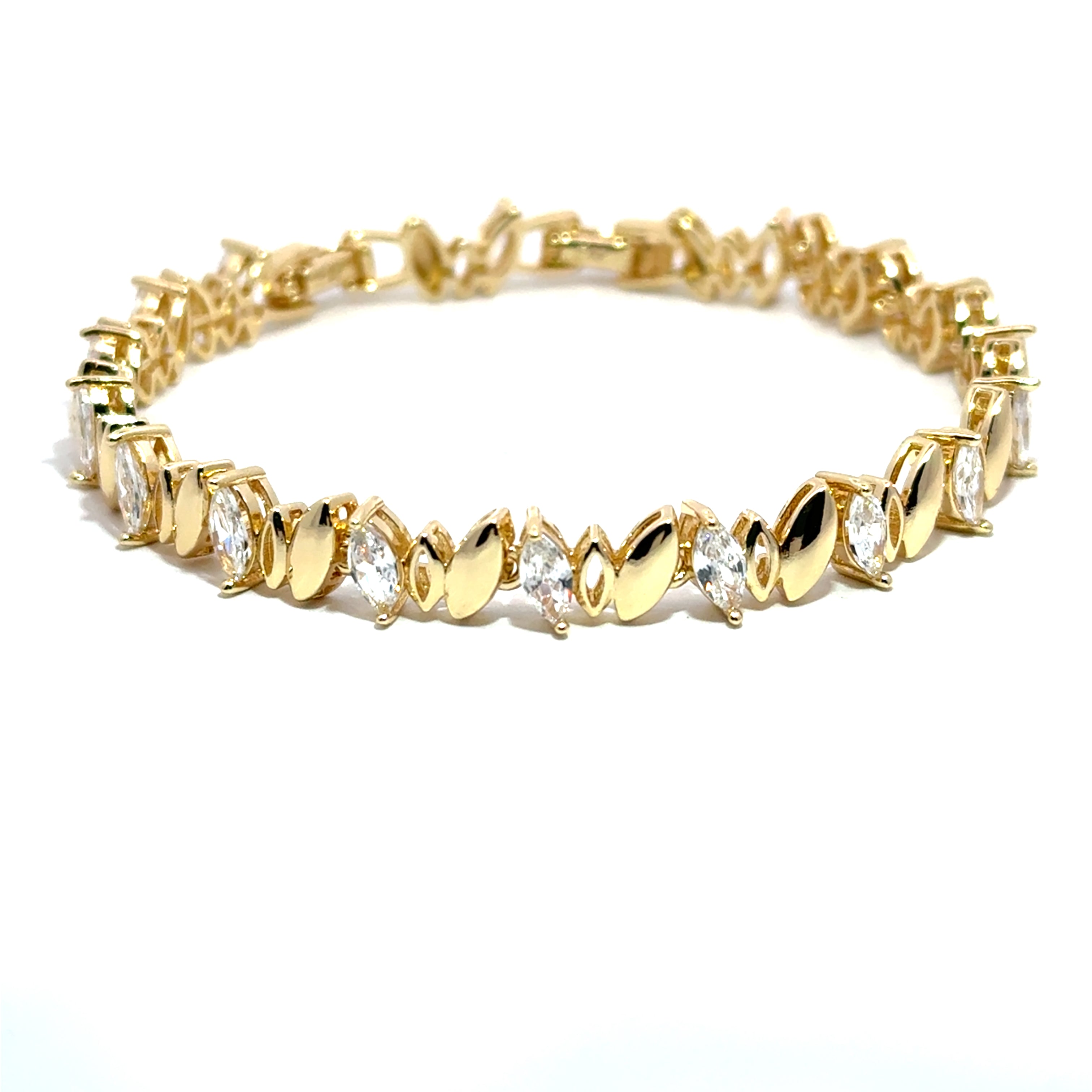 Brățară damă Frunză de Cristal, placată cu aur și cristale zirconia