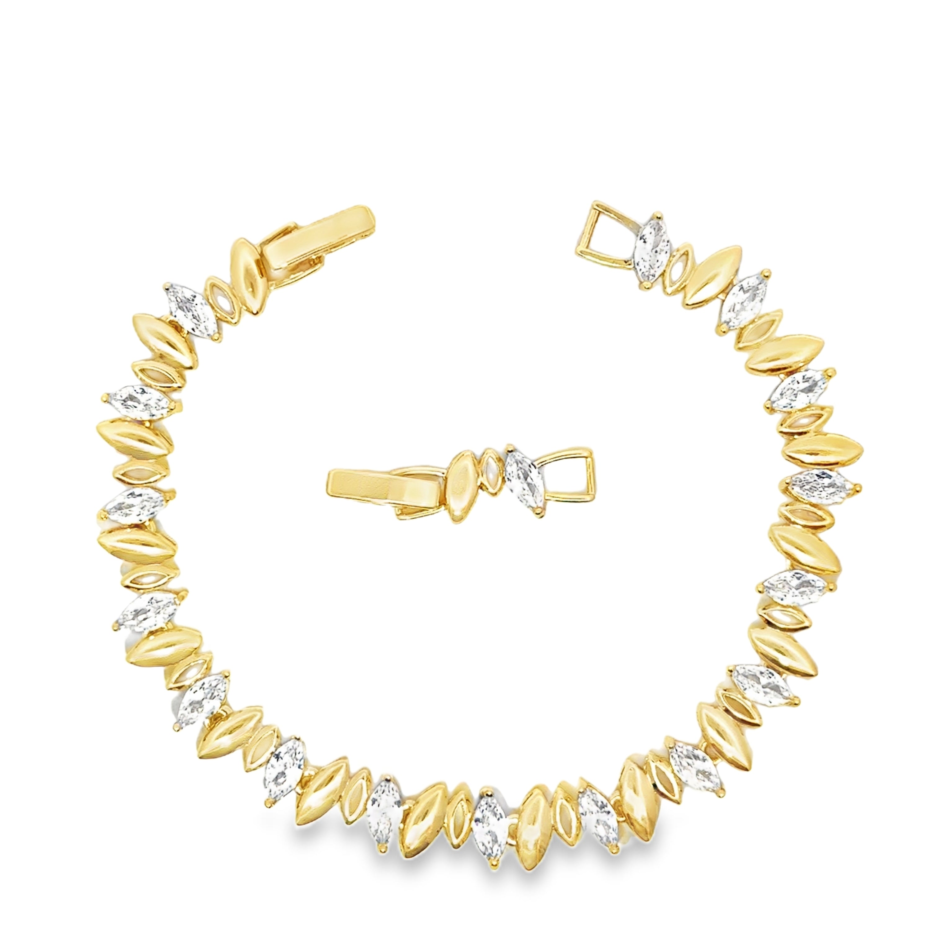 Brățară damă Frunză de Cristal, placată cu aur și cristale zirconia