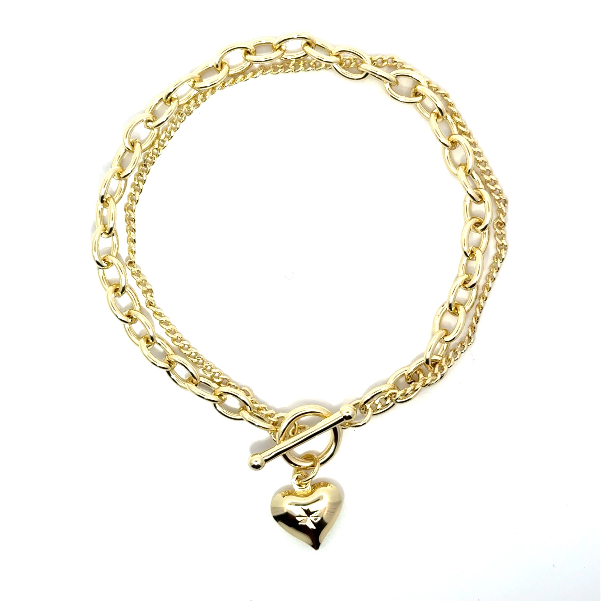 Brățară damă Dublu Lanț și pandantiv Inimă, placată cu aur