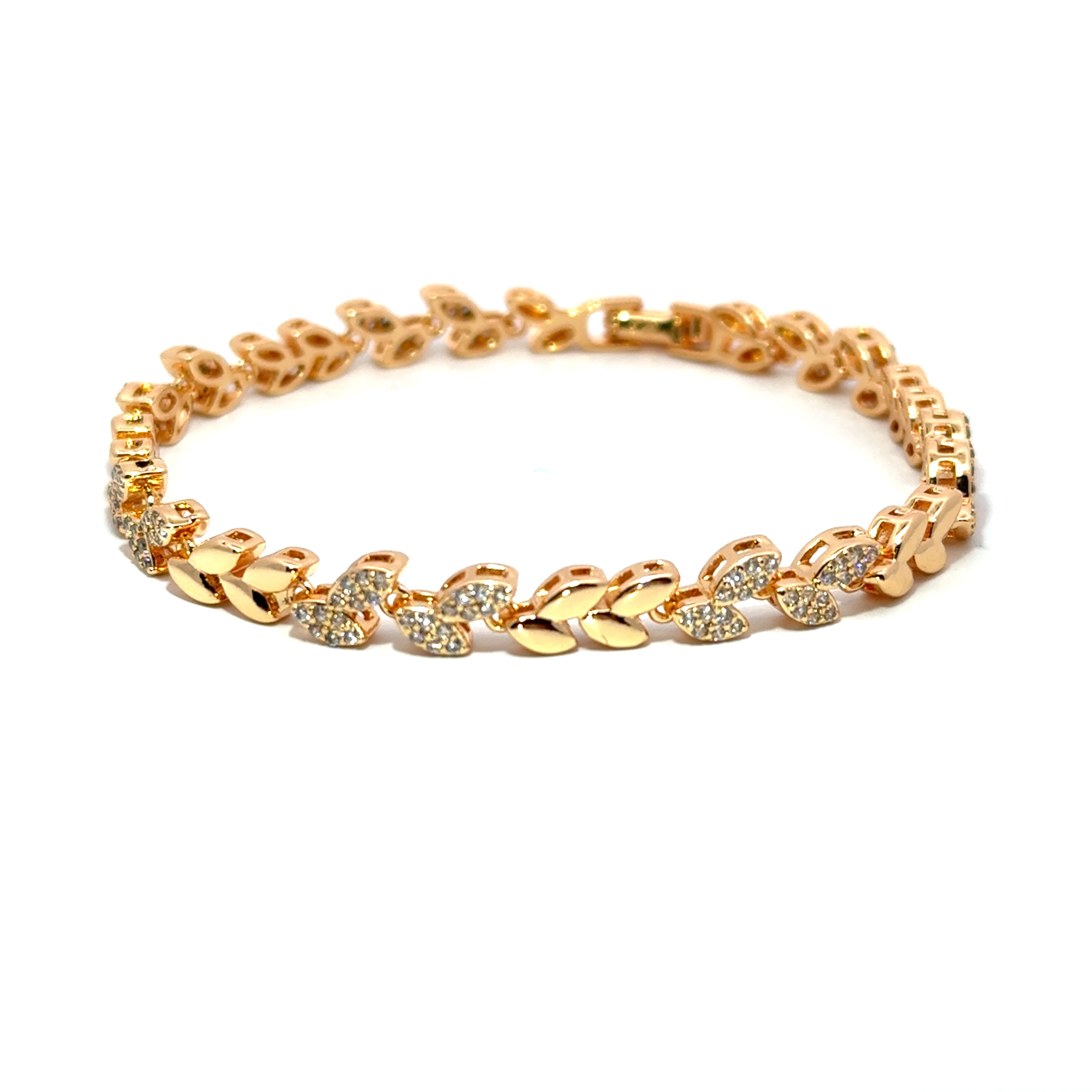 Brățară damă Frunze, placate cu aur roz și zirconia