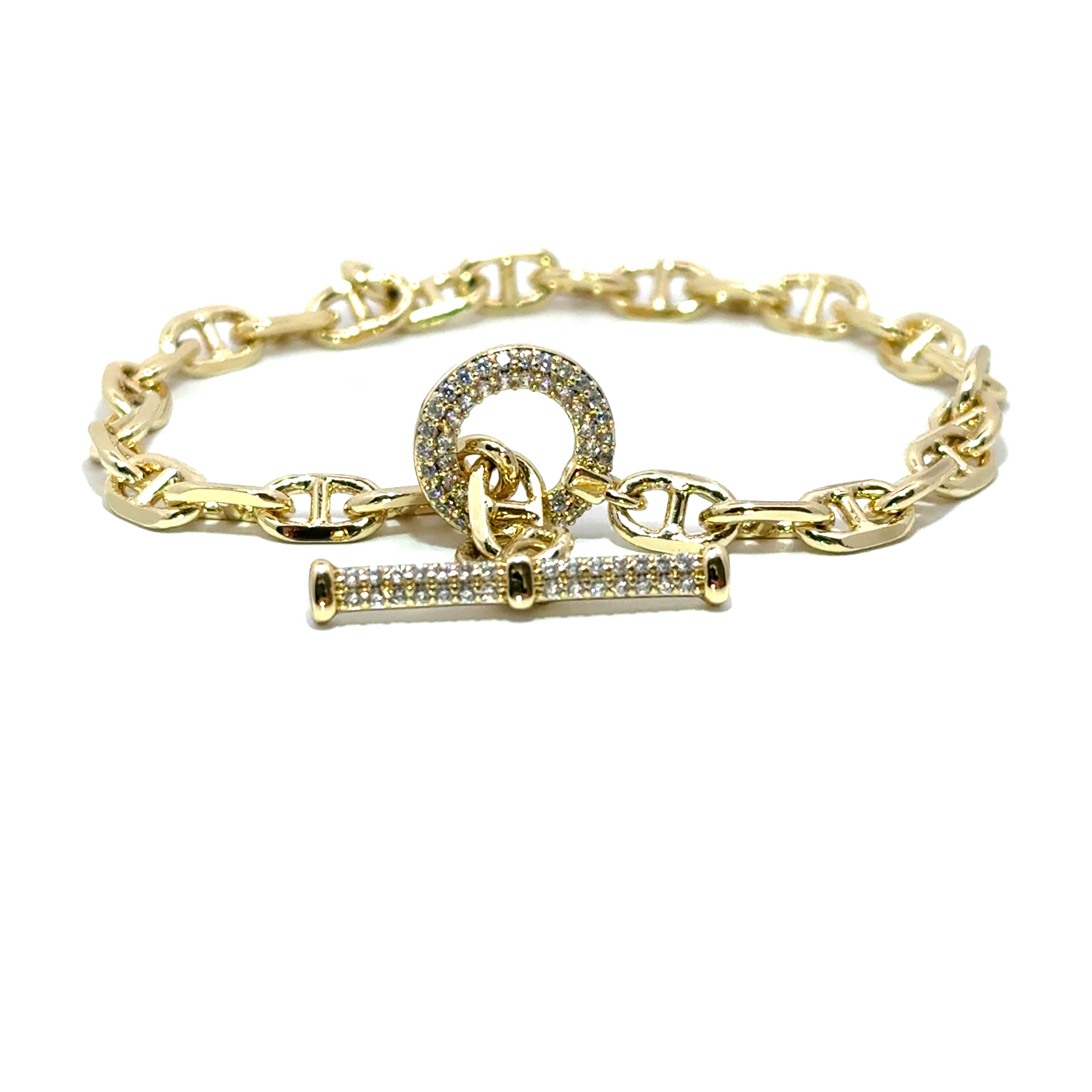 Brățară damă Lanț, placată cu aur și zirconia