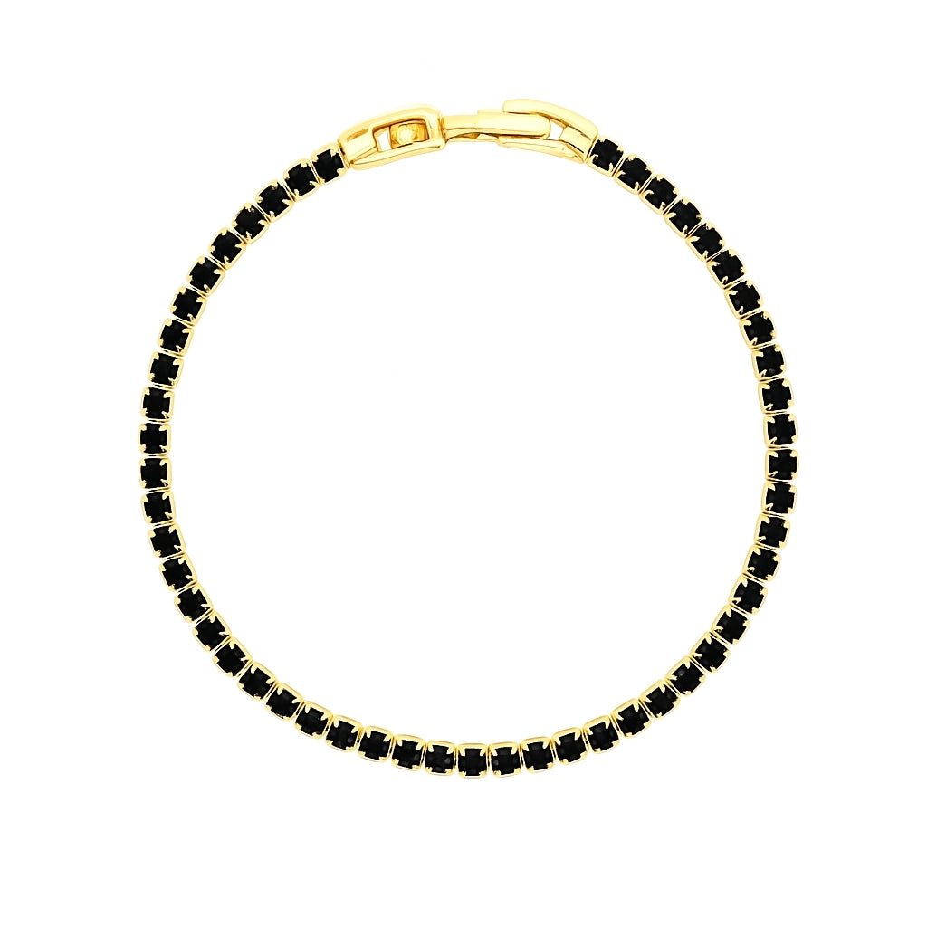 Bratara dama tennis din metale comune neagra, placata cu aur