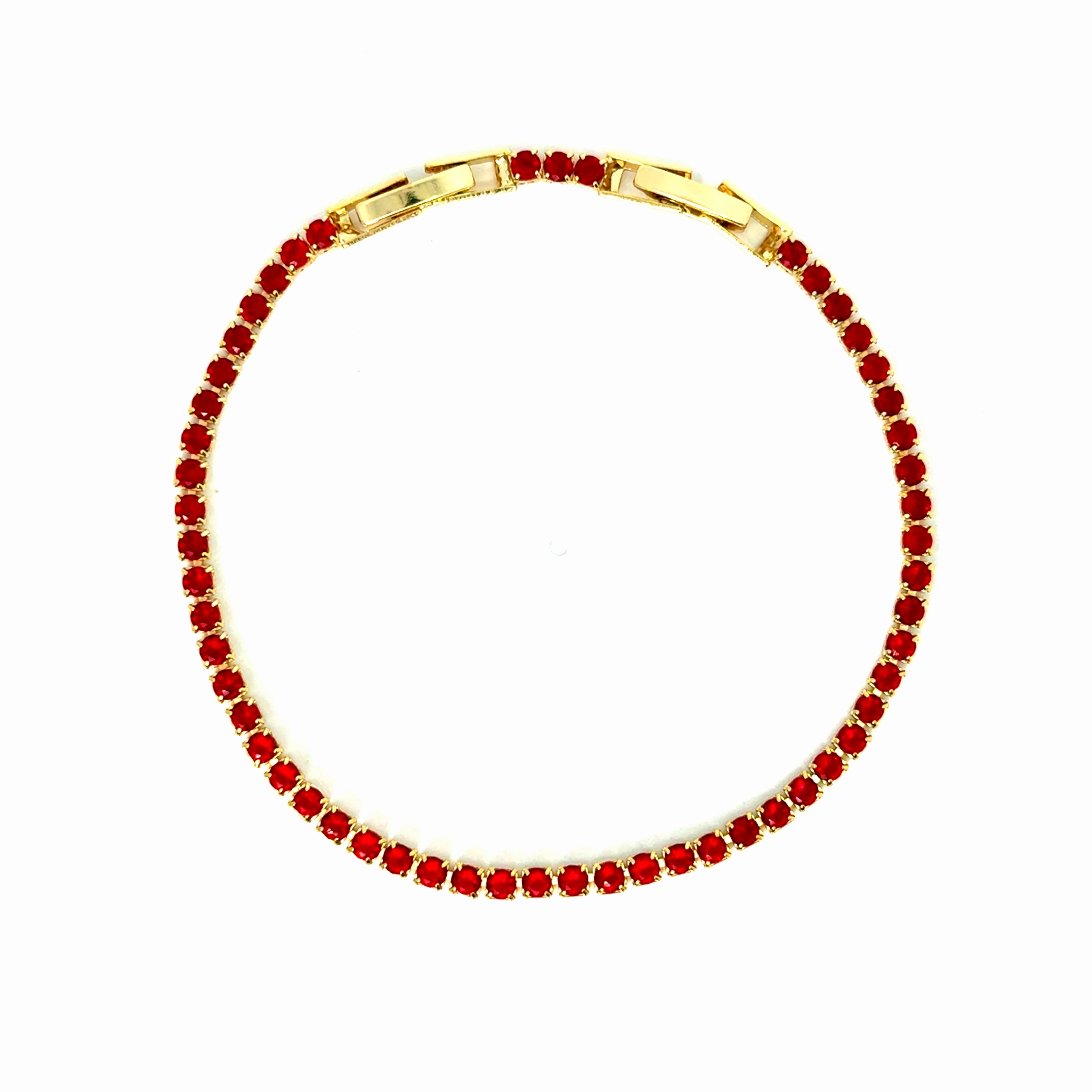 Bratara dama tennis din metale comune rosie, placata cu aur