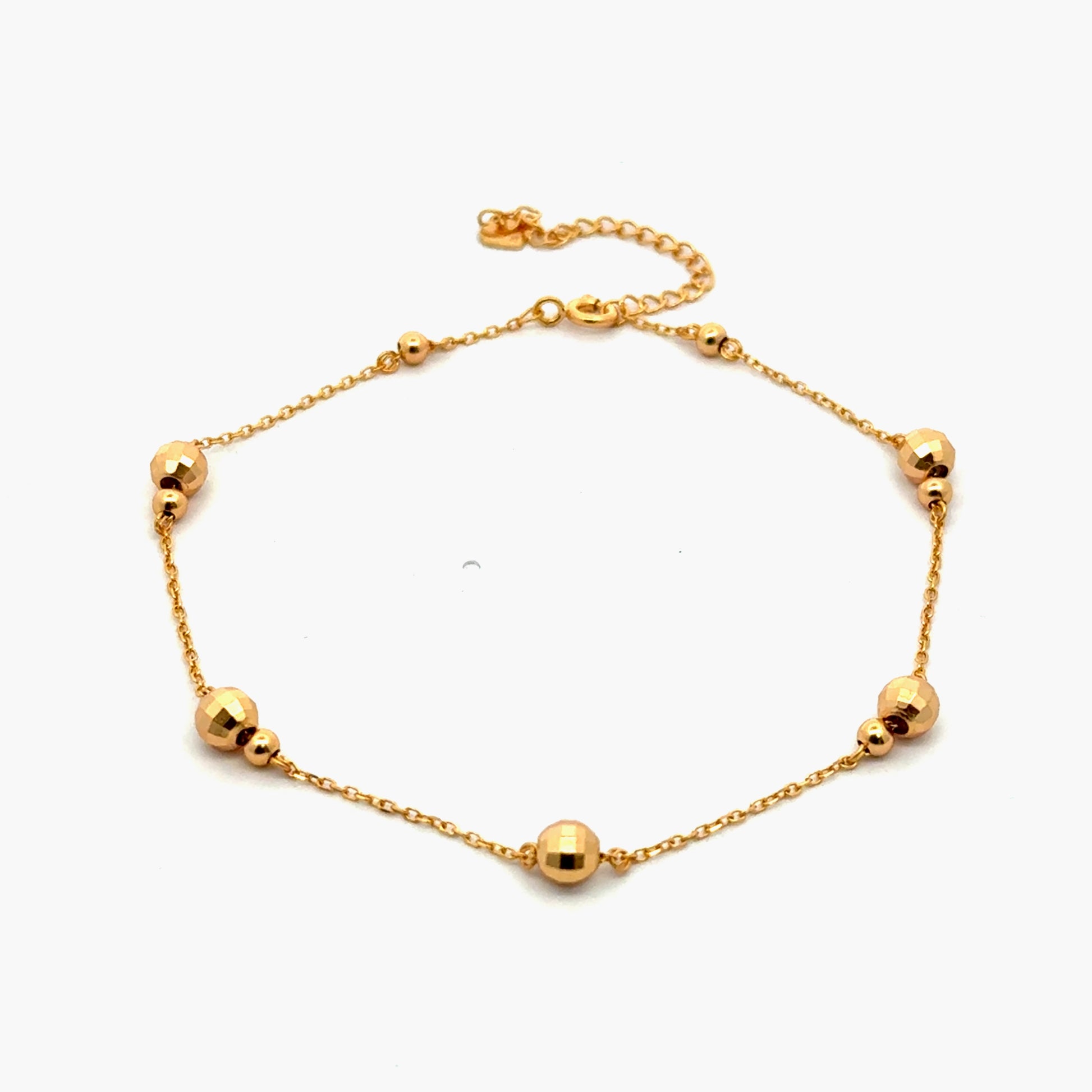 Bratara picior din argint placată cu aur cu bile pe lanț