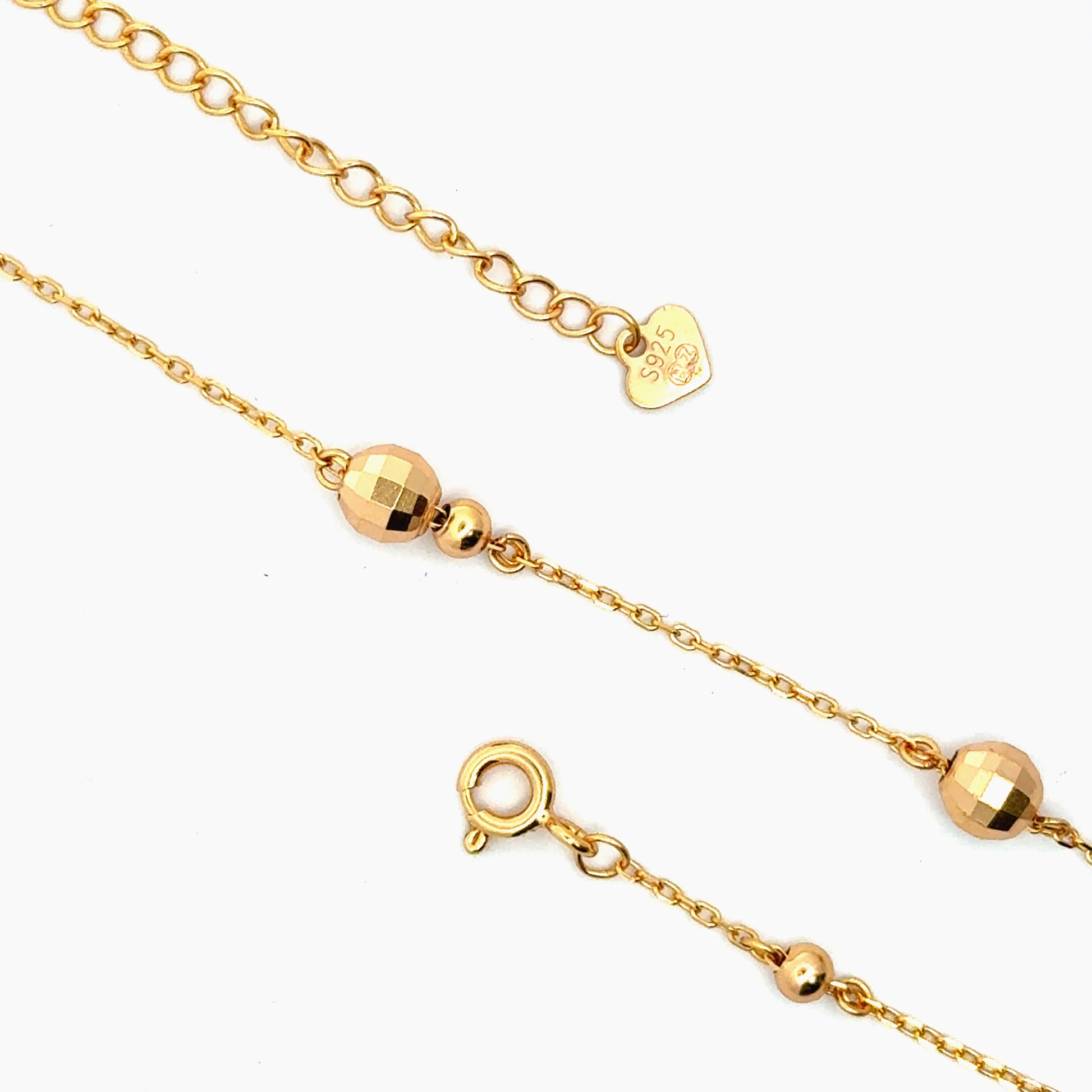 Bratara picior din argint placată cu aur cu bile pe lanț