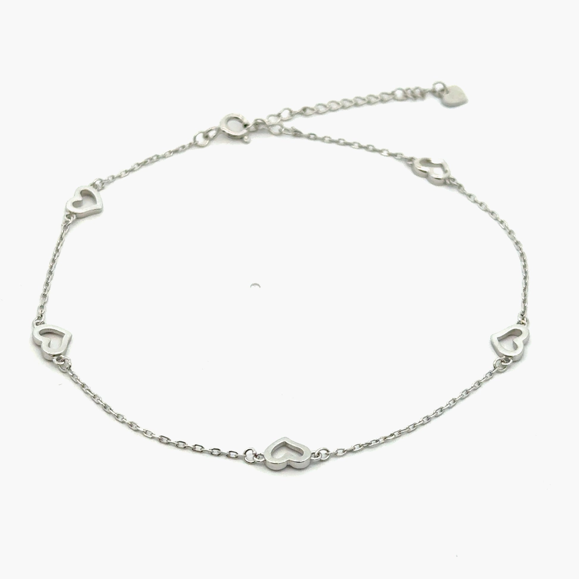 Bratara picior din argint cu pandantiv inimi pe lant