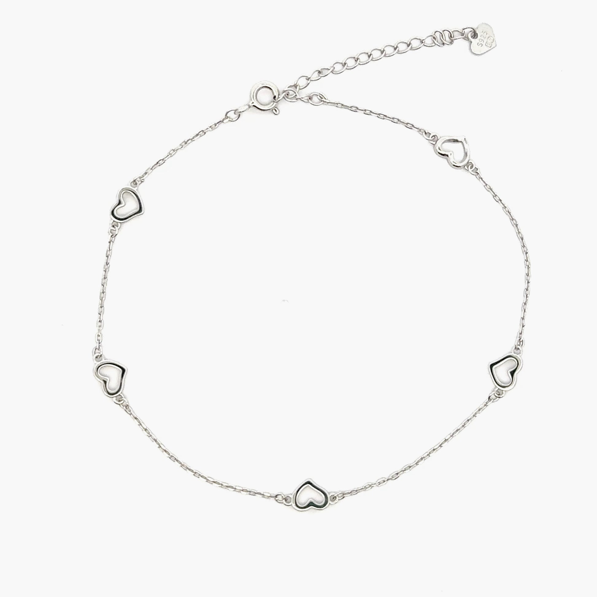 Bratara picior din argint cu pandantiv inimi pe lant