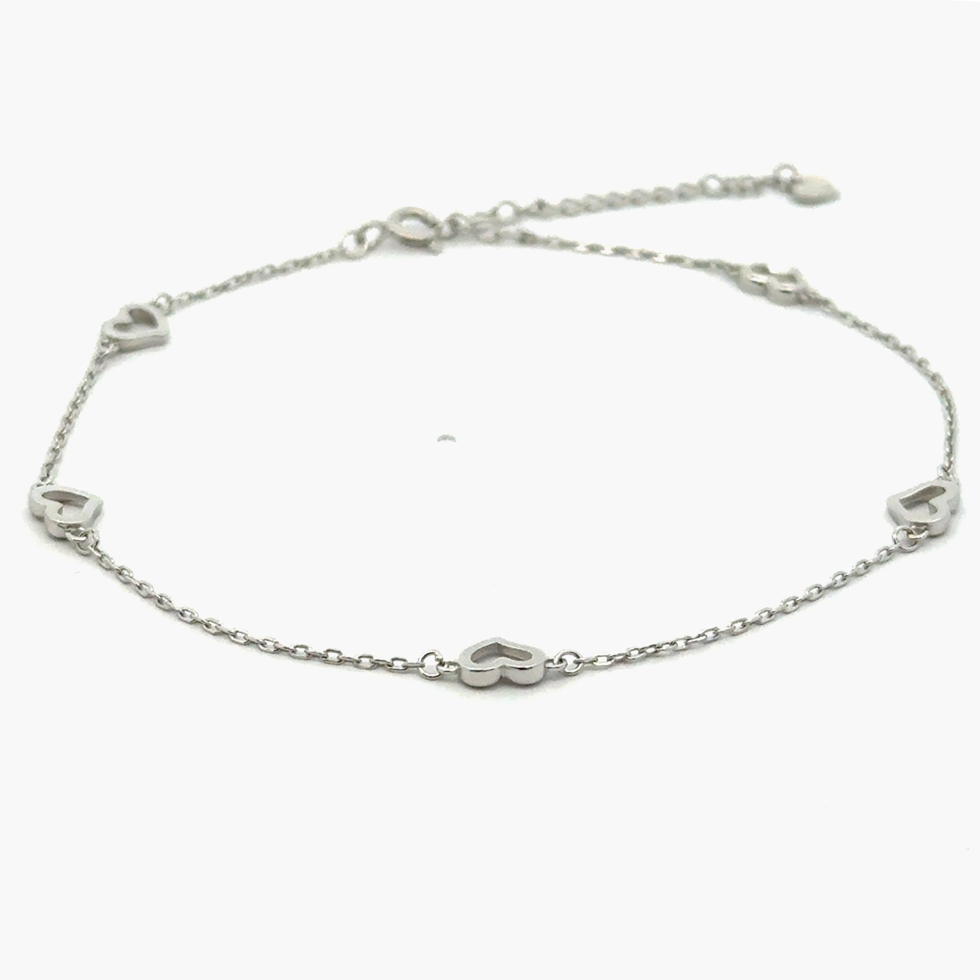 Bratara picior din argint cu pandantiv inimi pe lant