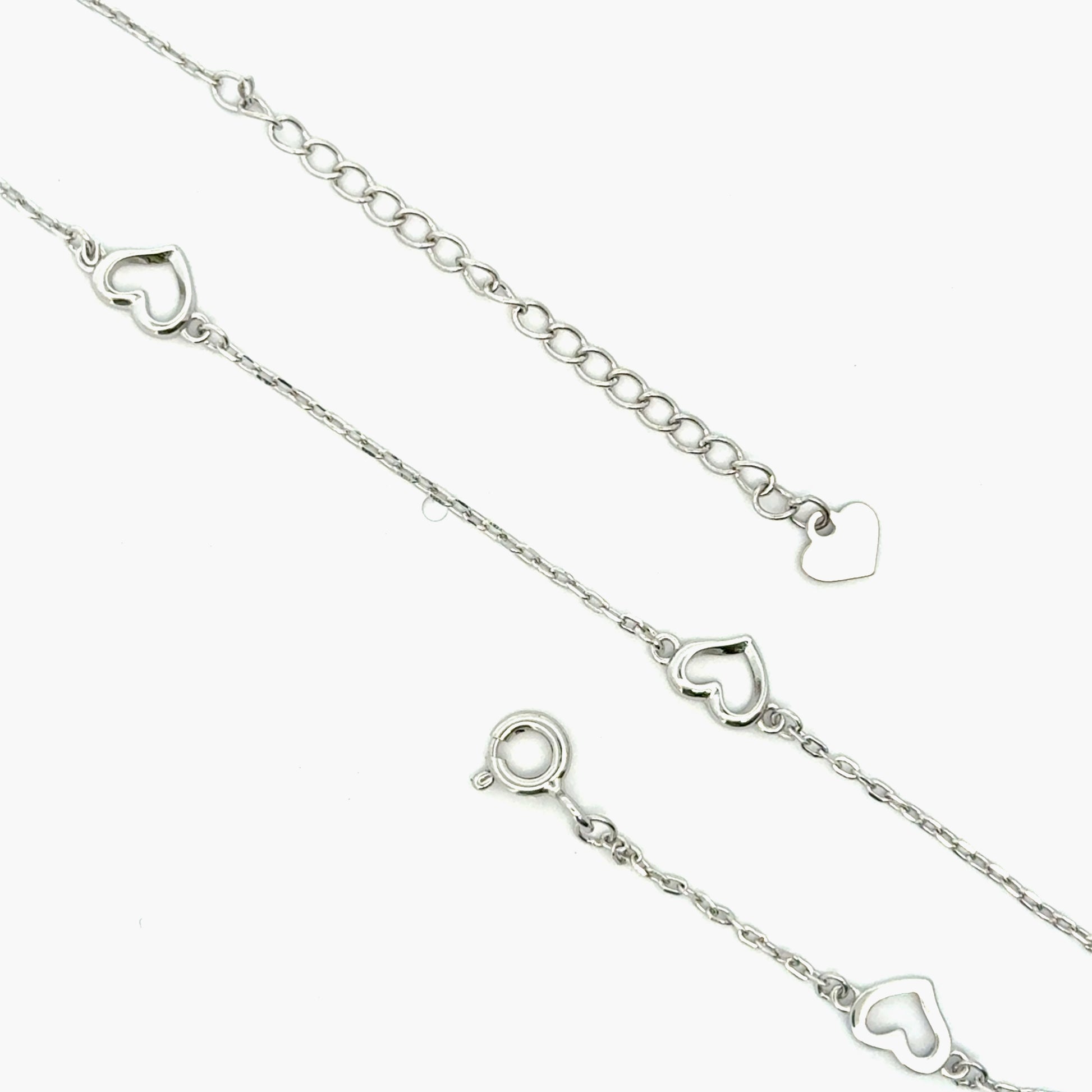 Bratara picior din argint cu pandantiv inimi pe lant