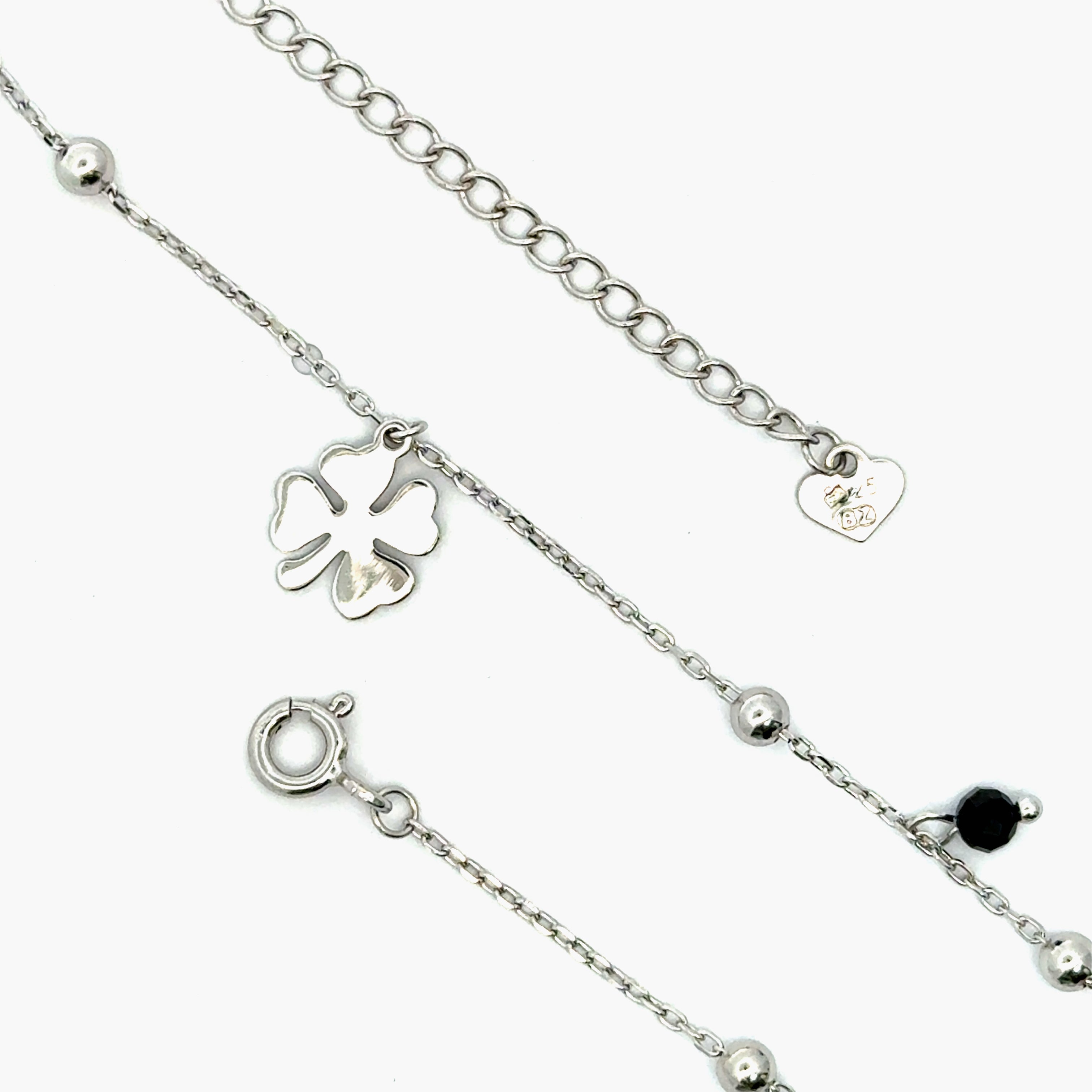 Bratara picior din argint cu bilute pe lant si pandantiv floare