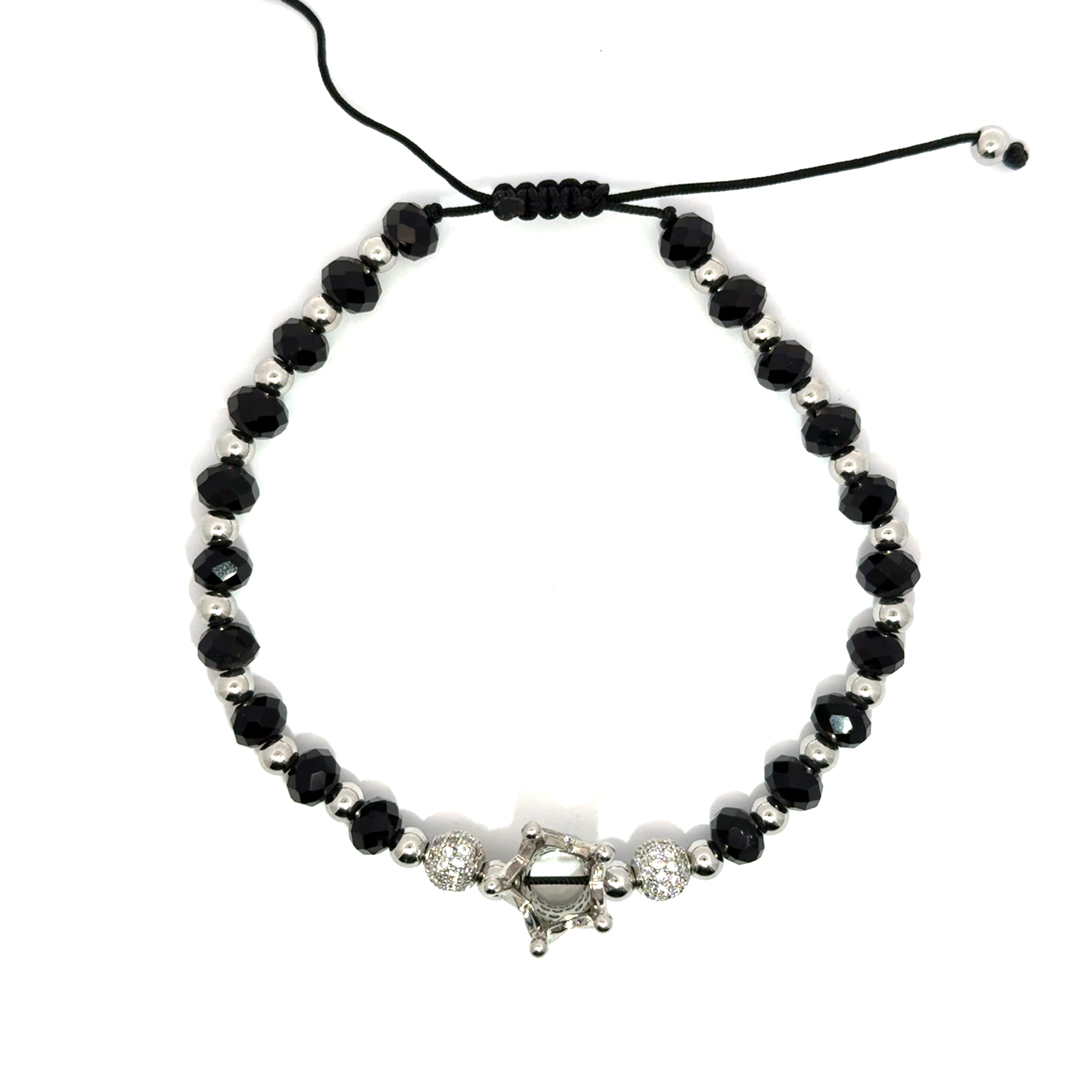 Bratara barbati din otel inoxidabil si onix negru cu elemente Swarovski