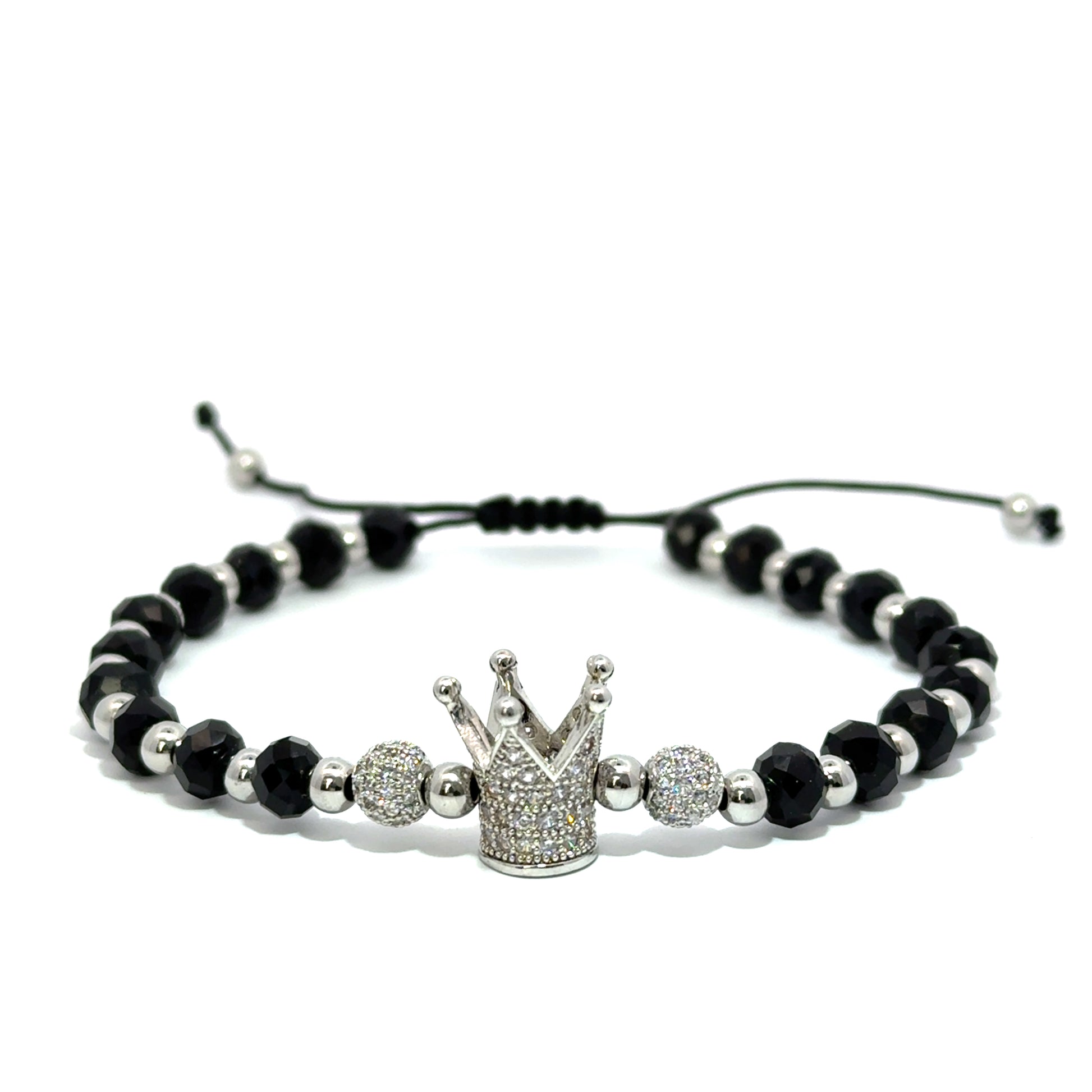 Bratara barbati din otel inoxidabil si onix negru cu elemente Swarovski