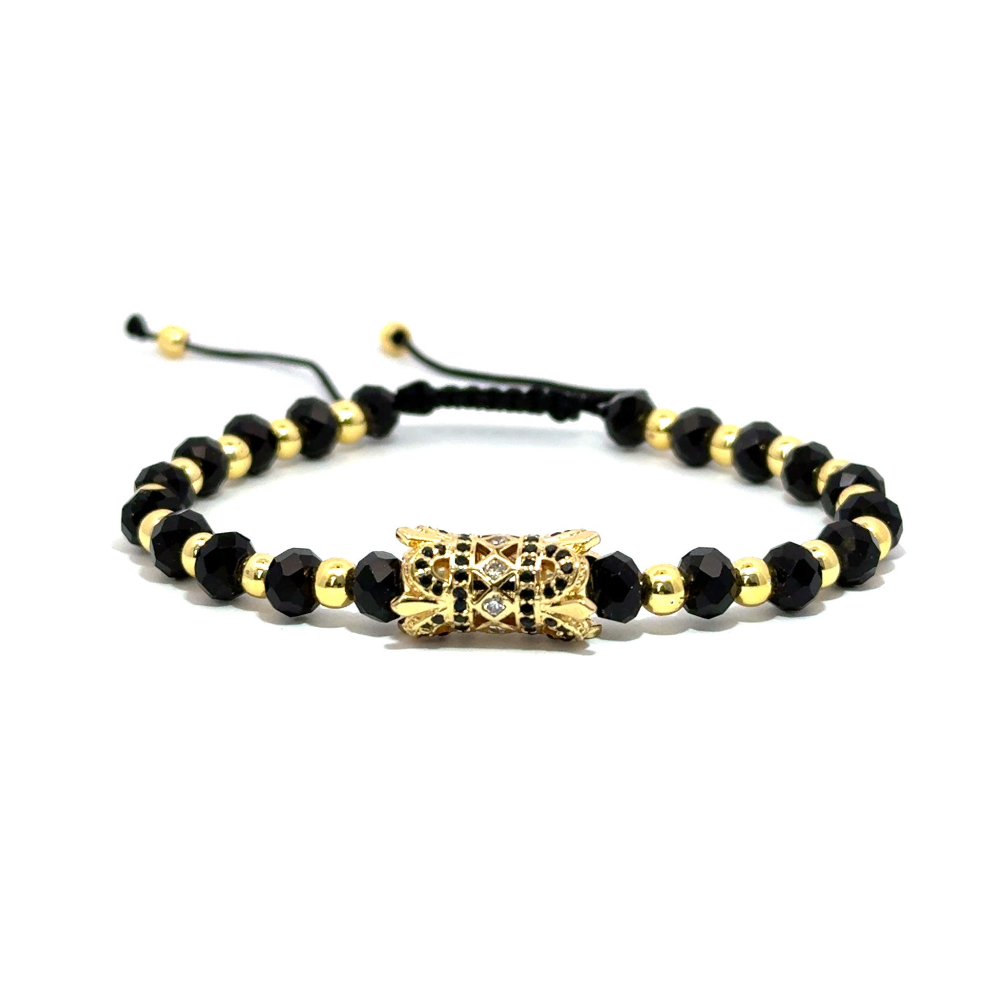 Bratara barbati din onix negru si zirconia, placata cu aur