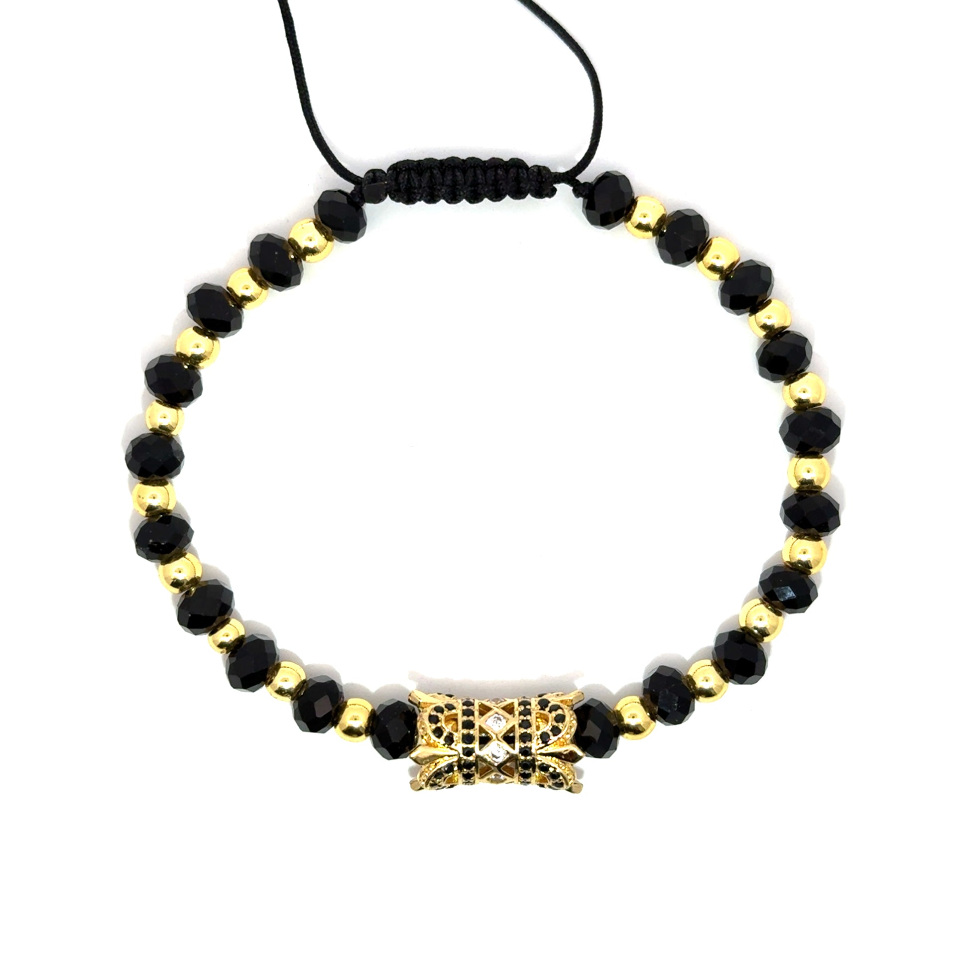 Bratara barbati din onix negru si zirconia, placata cu aur