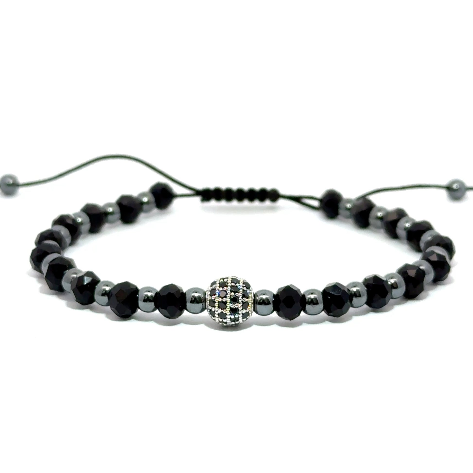 Bratara barbati cu cristale negre si elemente Swarovski