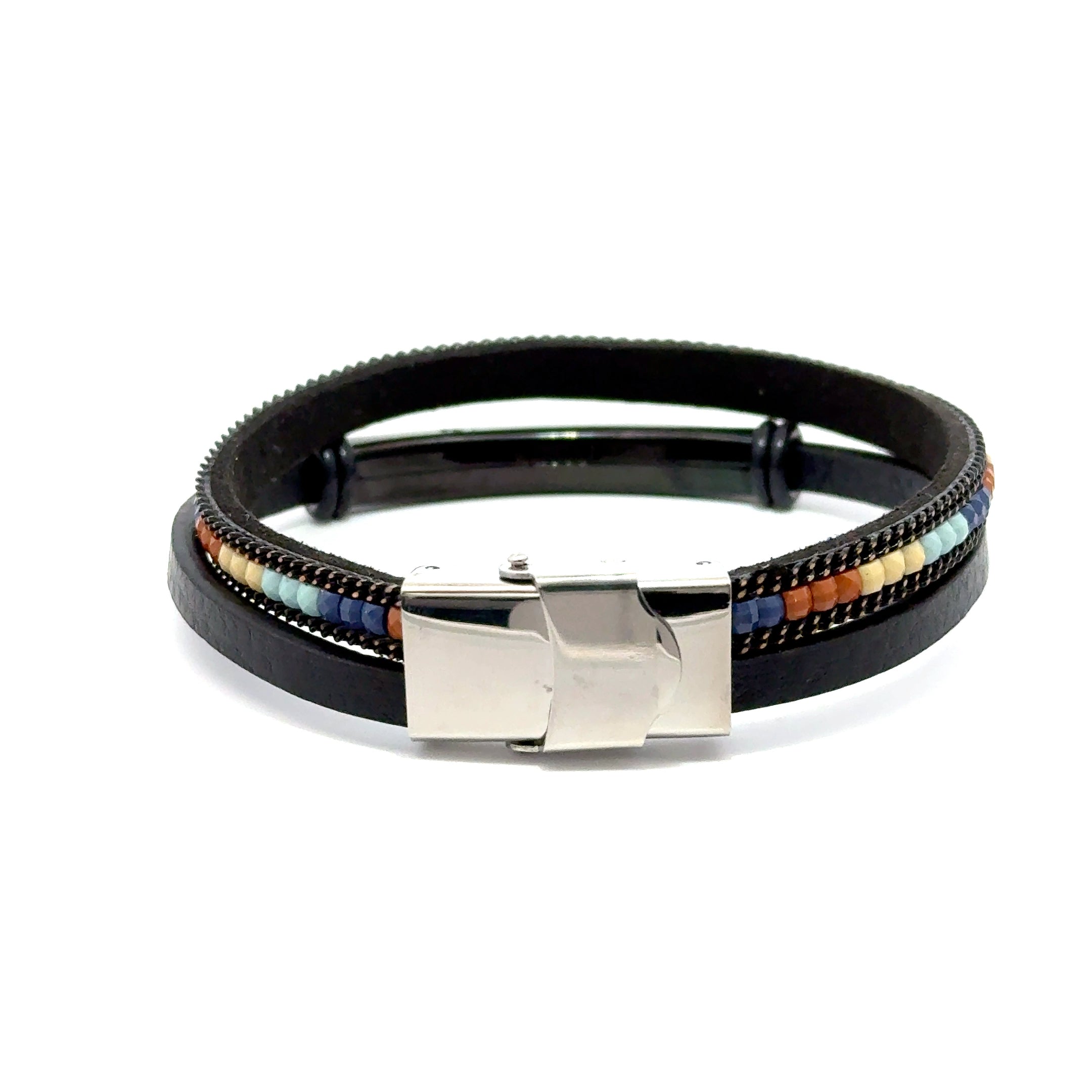 Bratara barbati din piele si otel inoxidabil