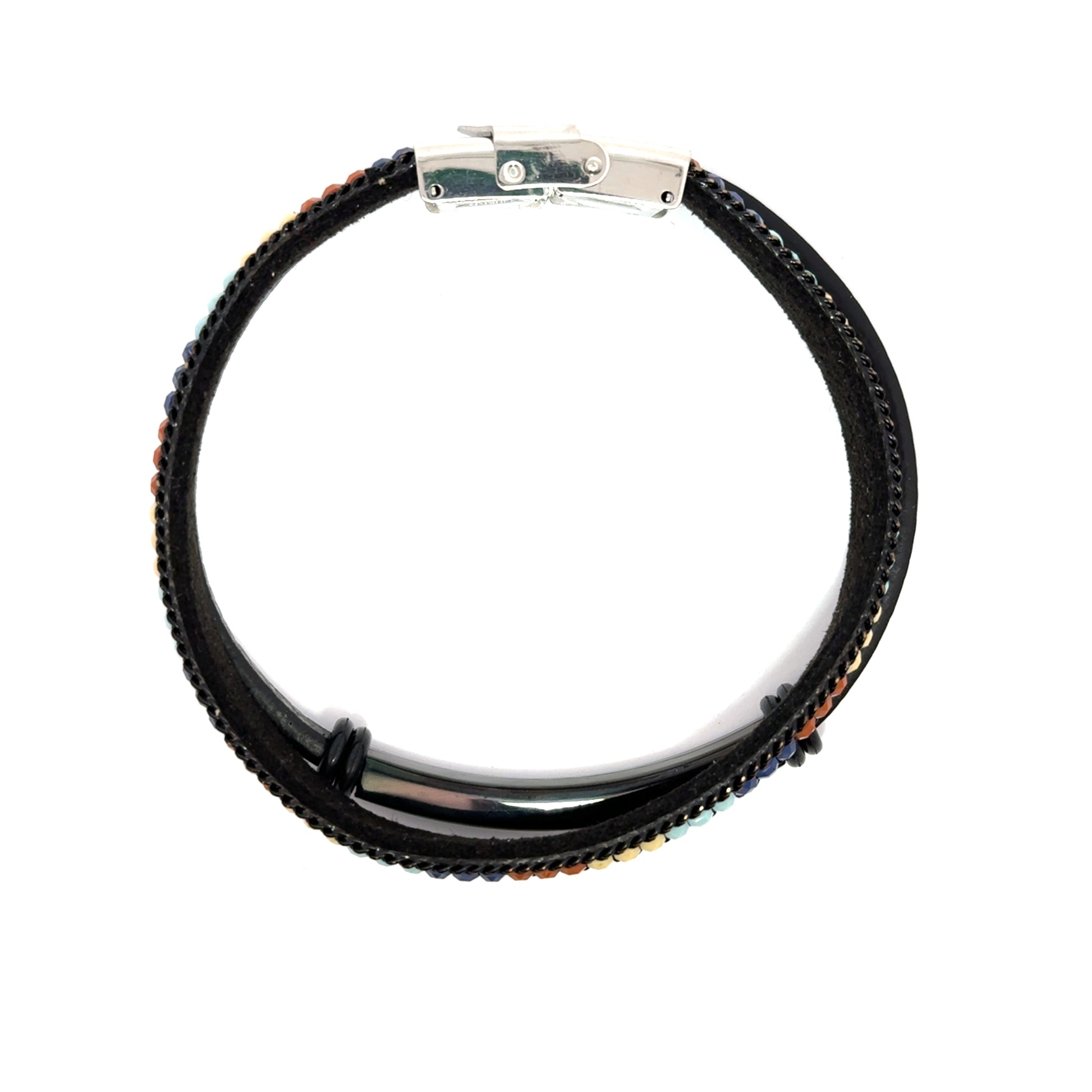 Bratara barbati din piele si otel inoxidabil