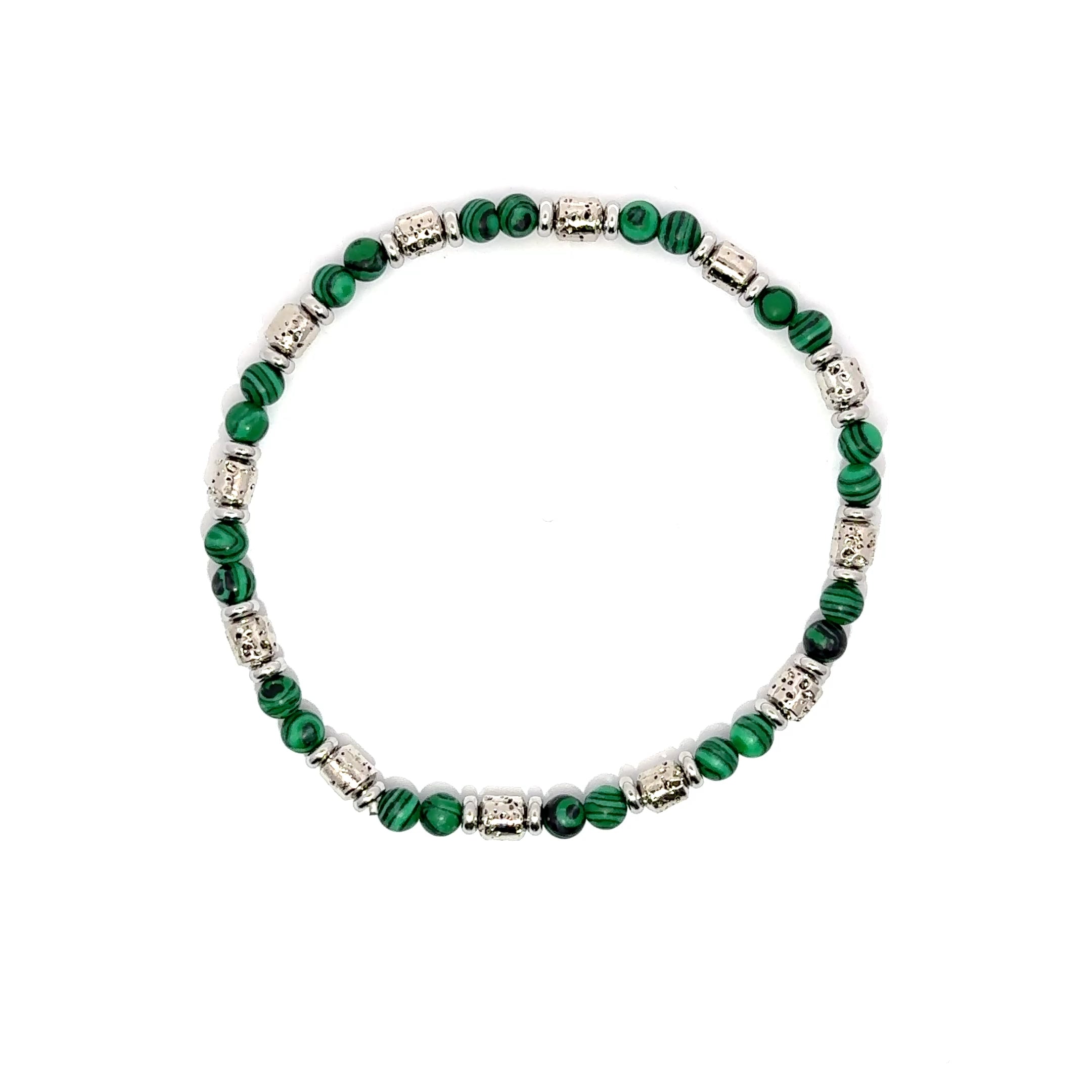 Bratara barbati din malachit si otel inoxidabil