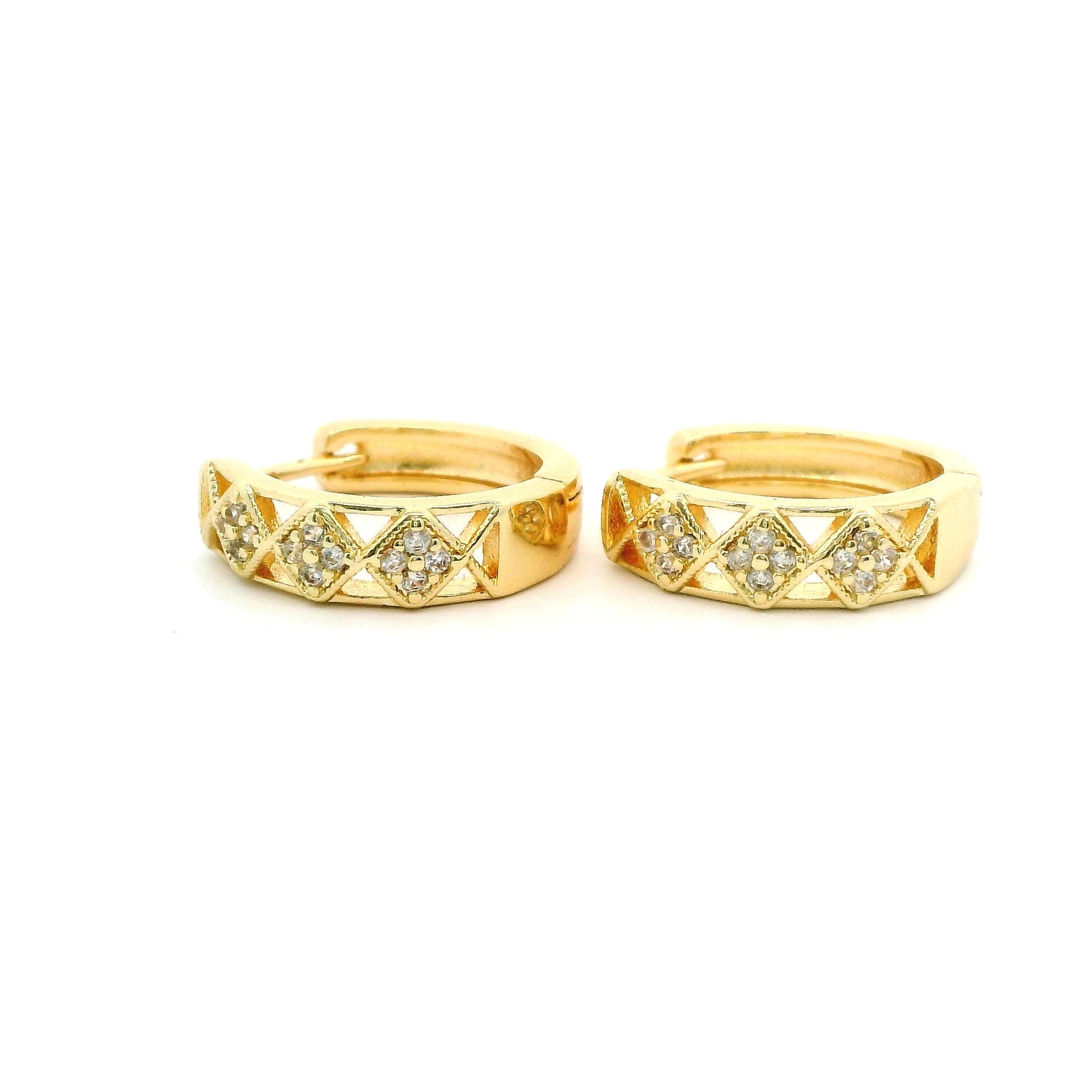 Cercei dama placati cu aur cu romburi