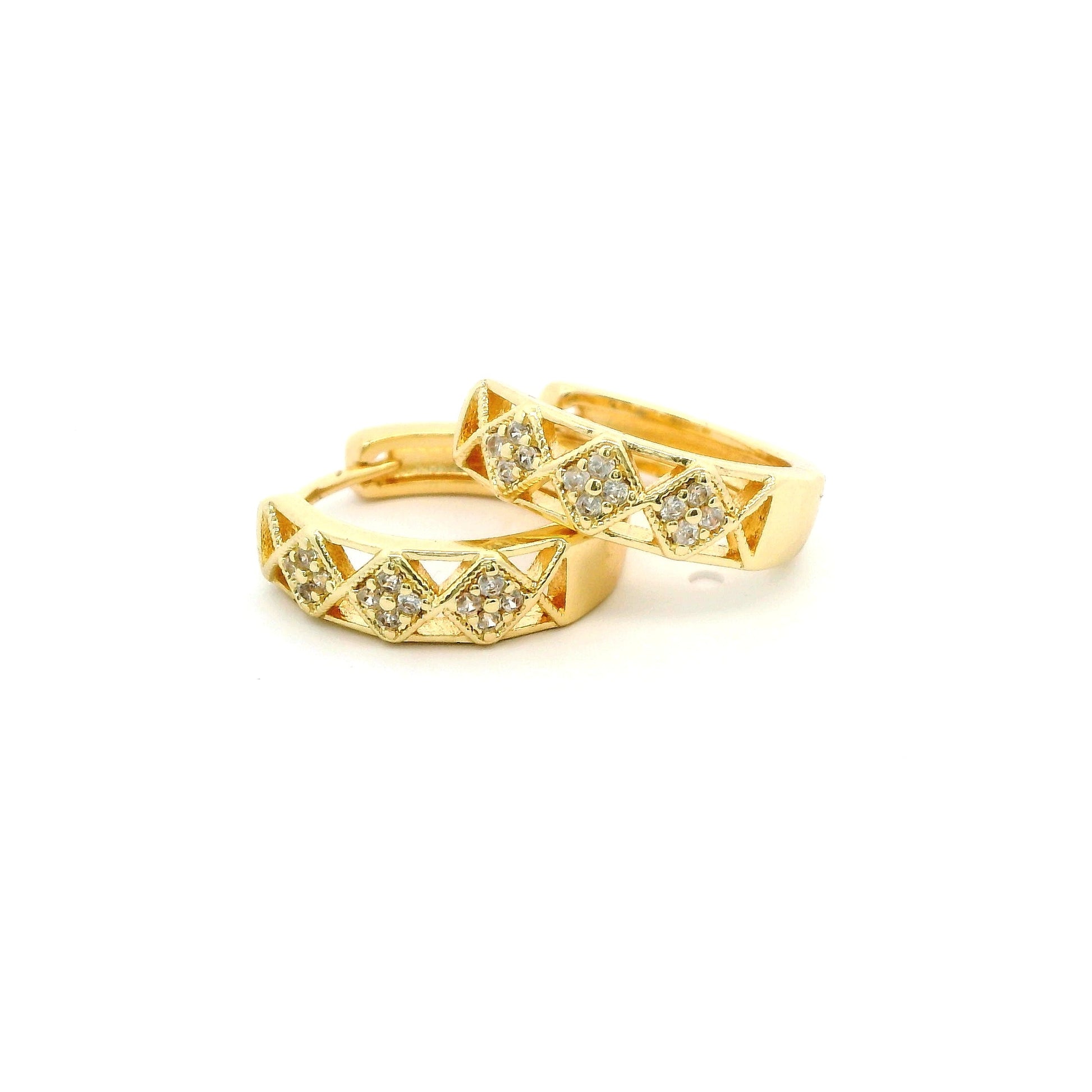 Cercei dama placati cu aur cu romburi