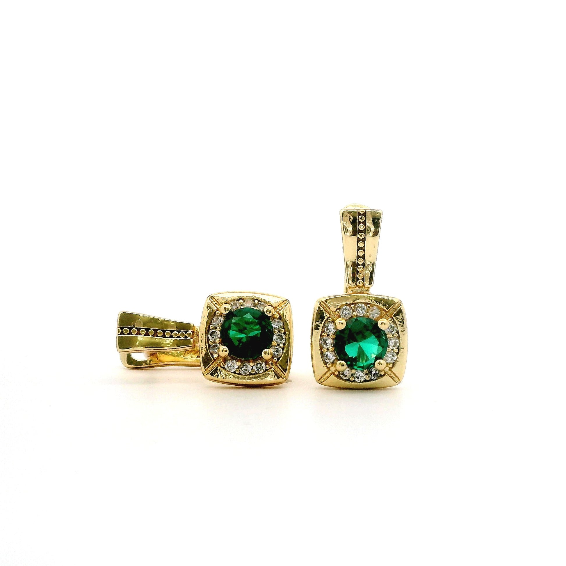 Cercei dama placati cu aur cu piatra verde