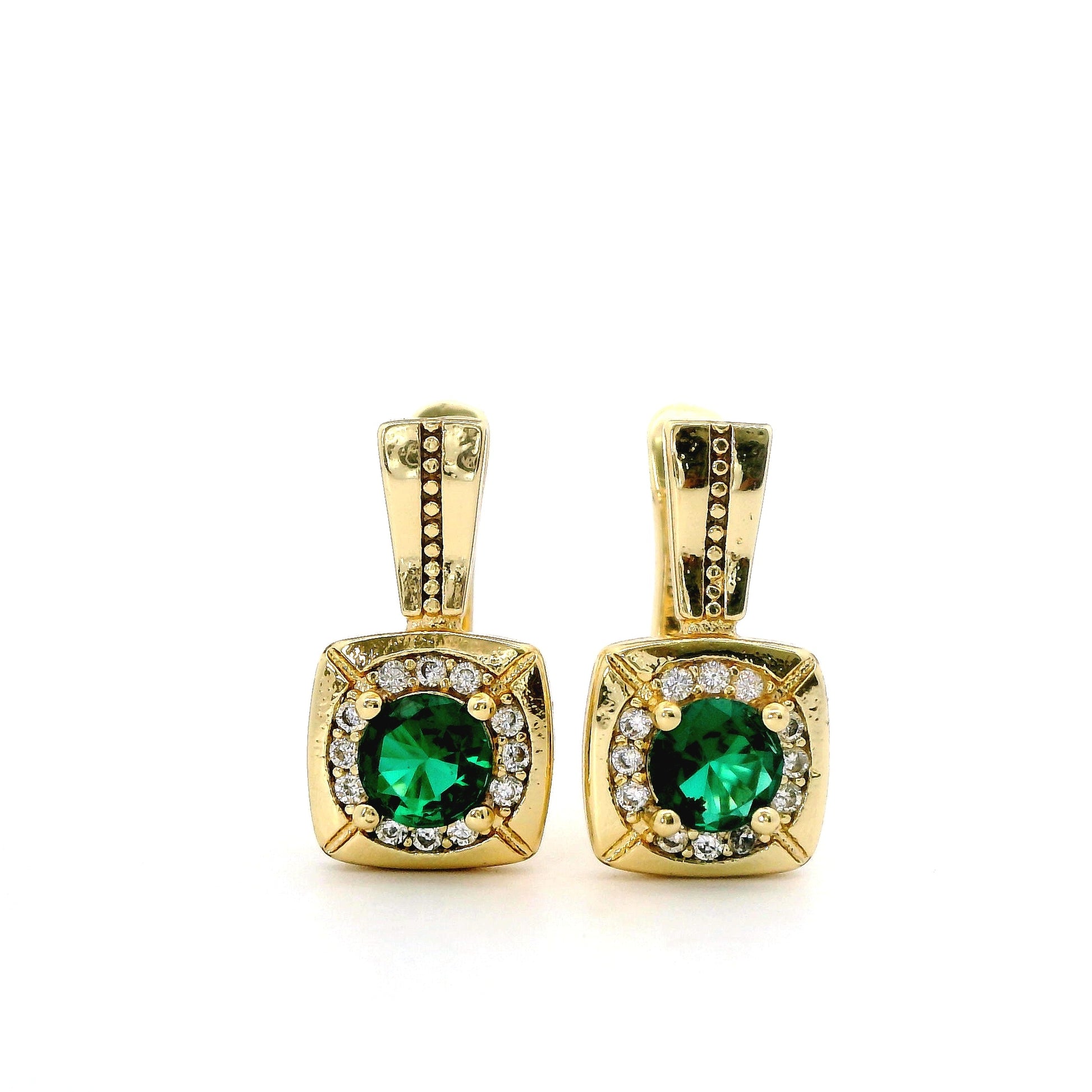 Cercei dama placati cu aur cu piatra verde