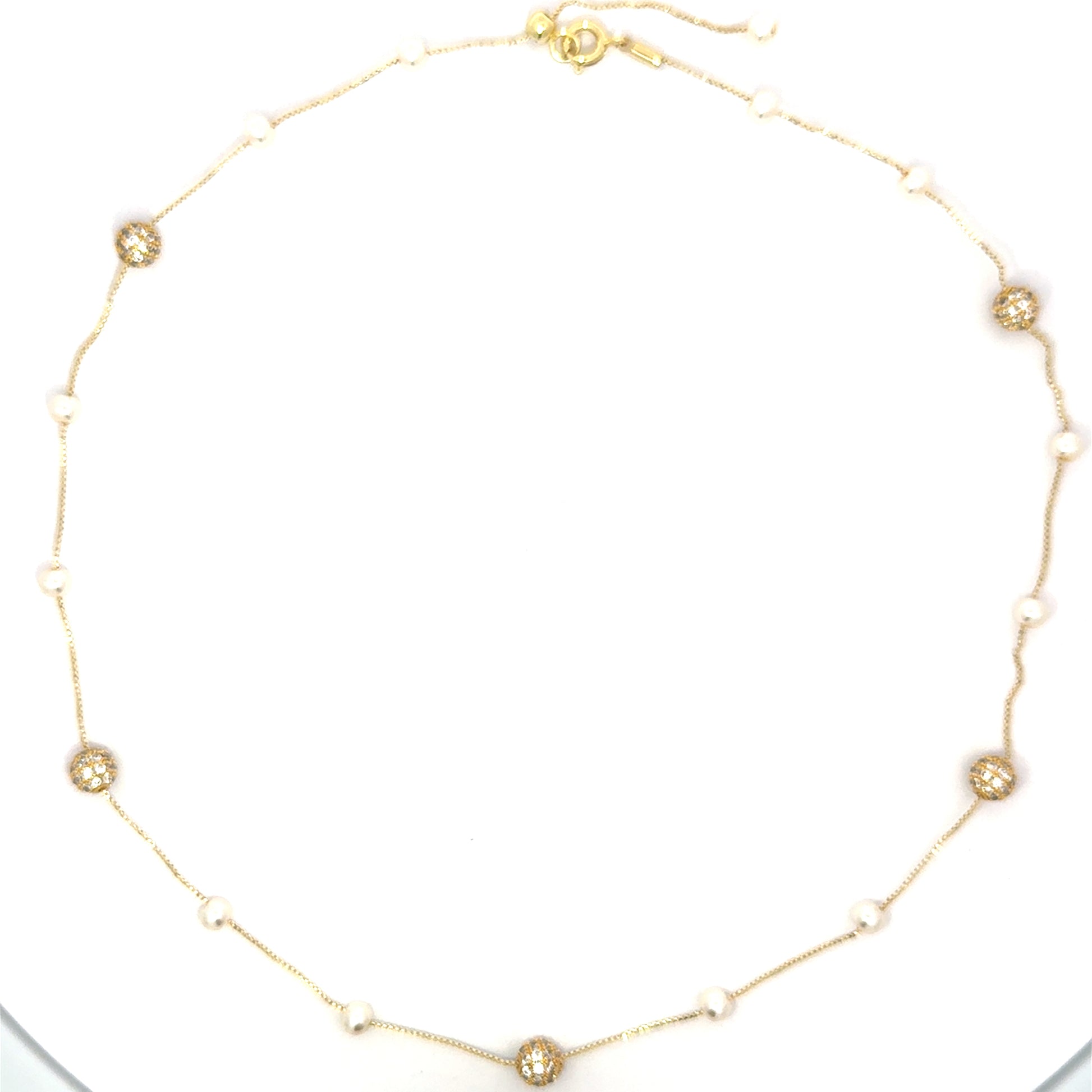 Colier damă SFERĂ, placat cu aur + zirconia și perle