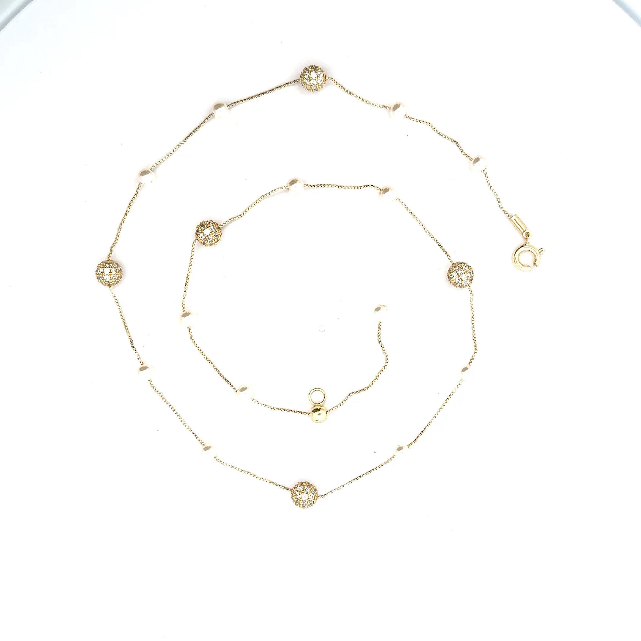 Colier damă SFERĂ, placat cu aur + zirconia și perle