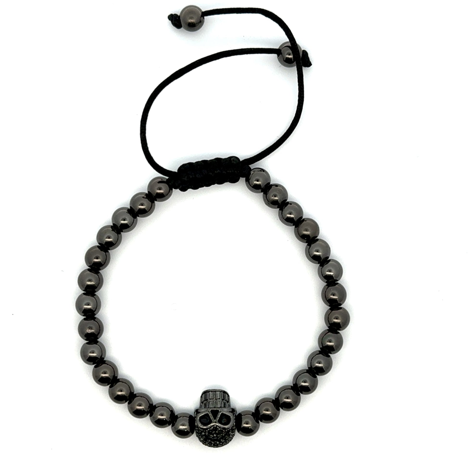 Bratara barbati din metal comun cu craniu negru si cristale zirconia