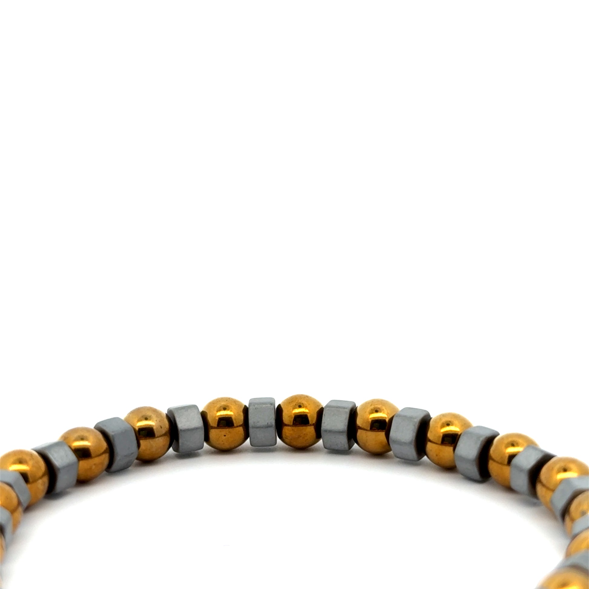 Bratara barbati elastica cu bile din hematit placat auriu