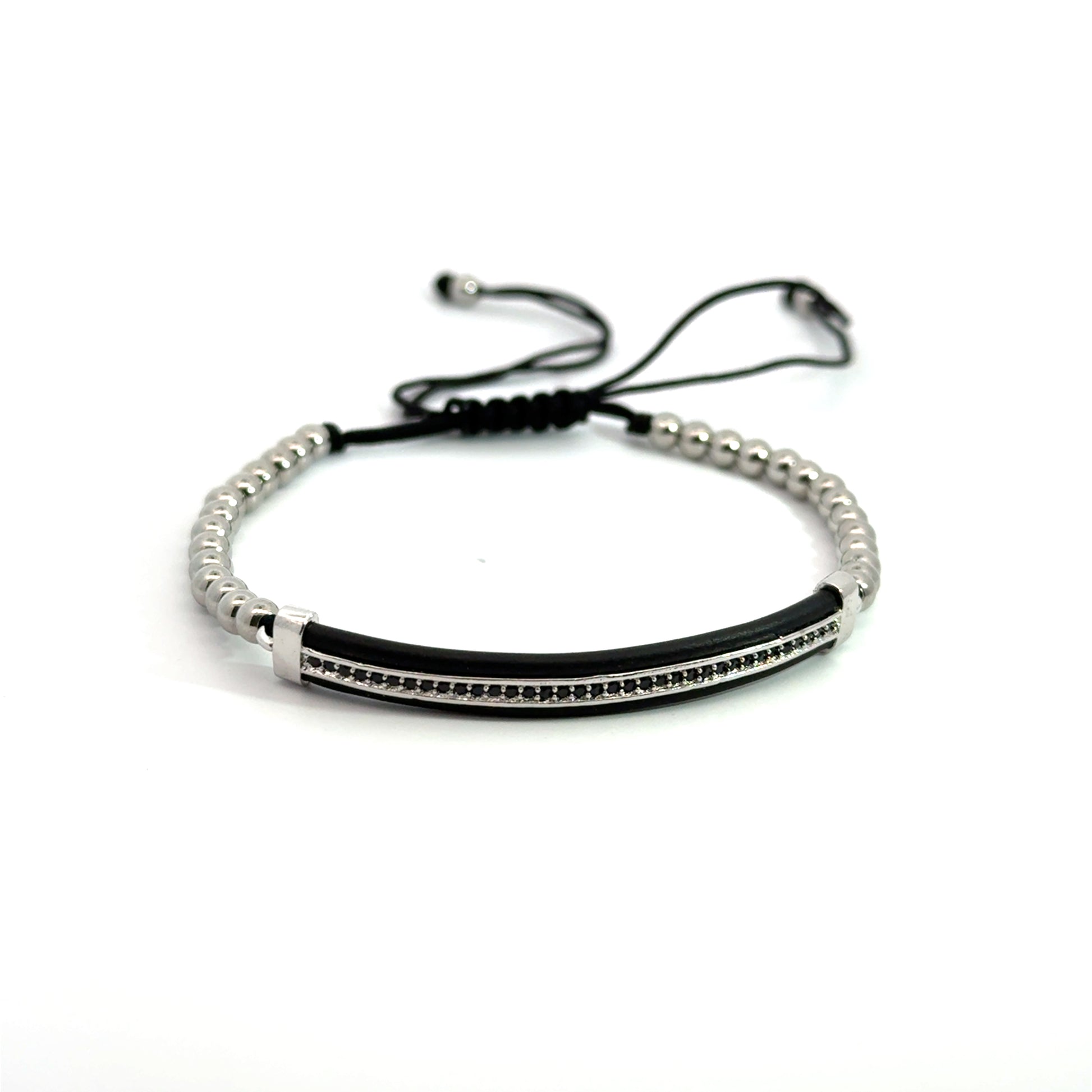 Bratara barbati cu accesoriu argintiu si cristale zirconia