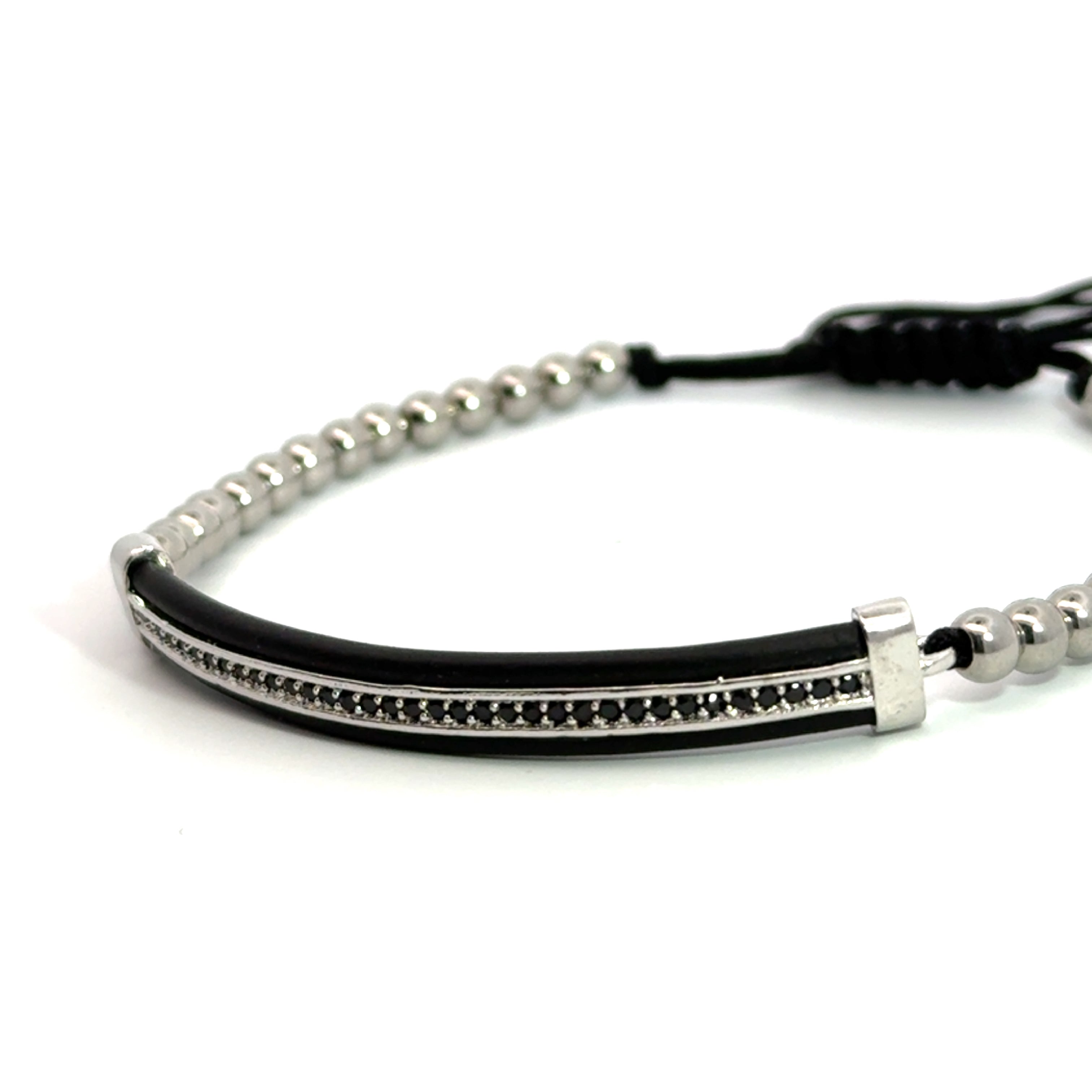 Bratara barbati cu accesoriu argintiu si cristale zirconia