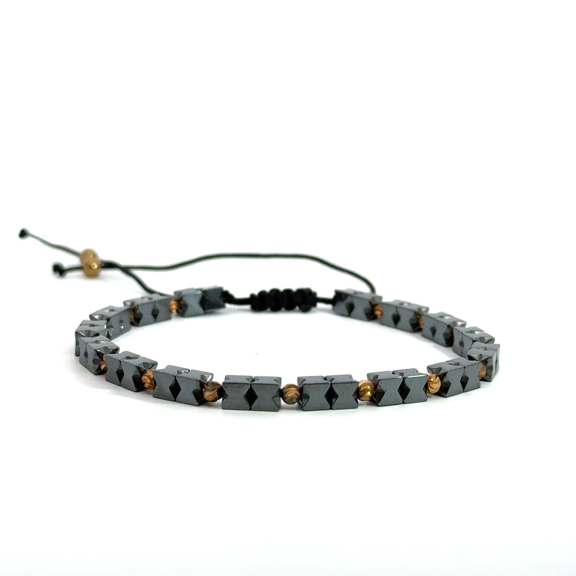 Bratara barbati ajustabila cu bile fatetate din hematit