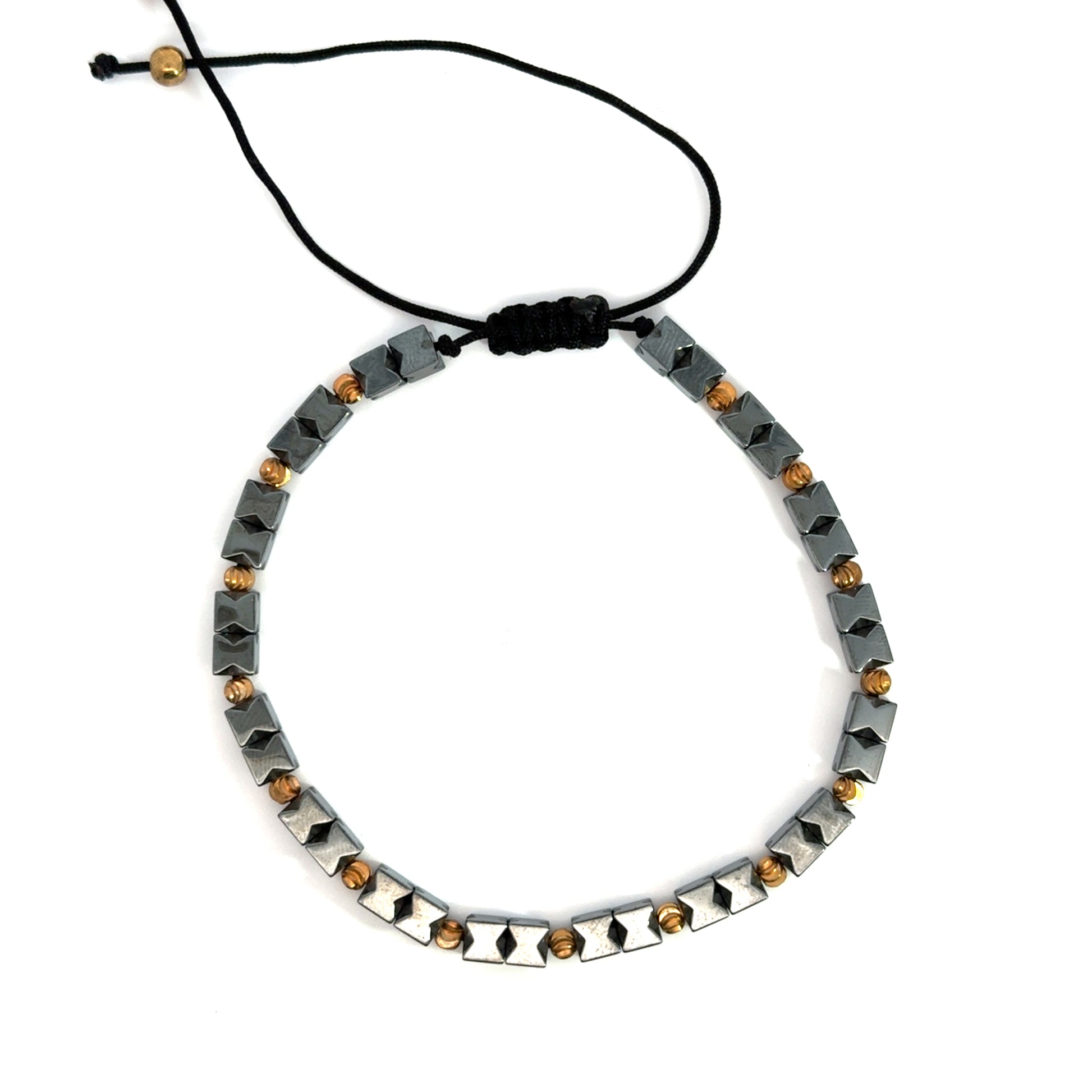 Bratara barbati ajustabila cu bile fatetate din hematit