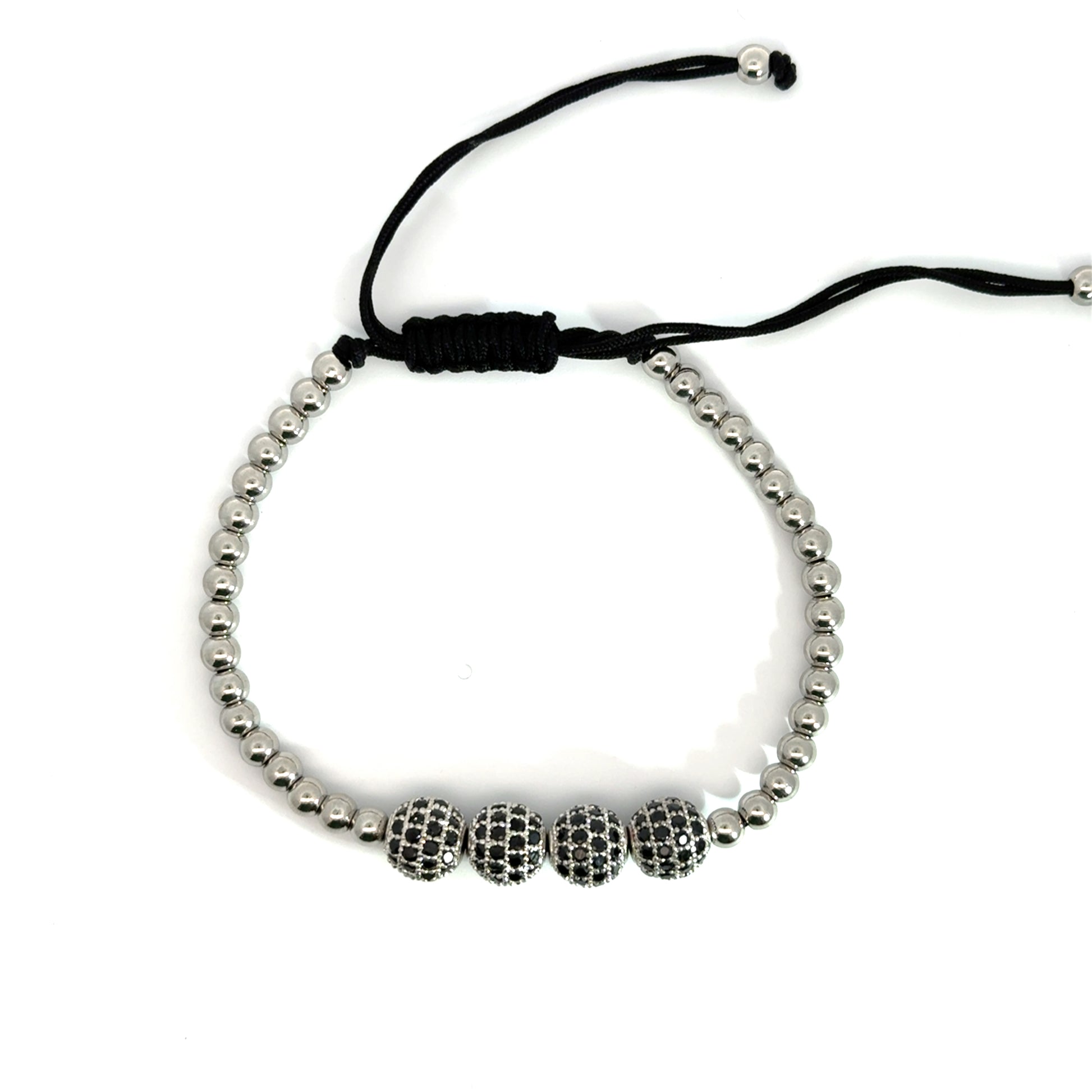 Bratara barbati din metal comun si bile cu cristale zirconia